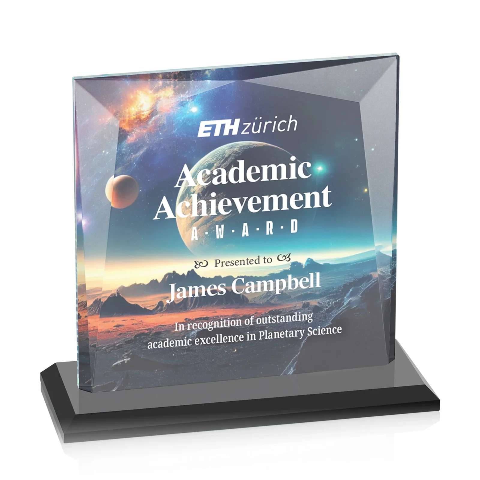 Branded Starfire Crystal Square Award with All-Around Beveled Frame, awards for company anniversary events