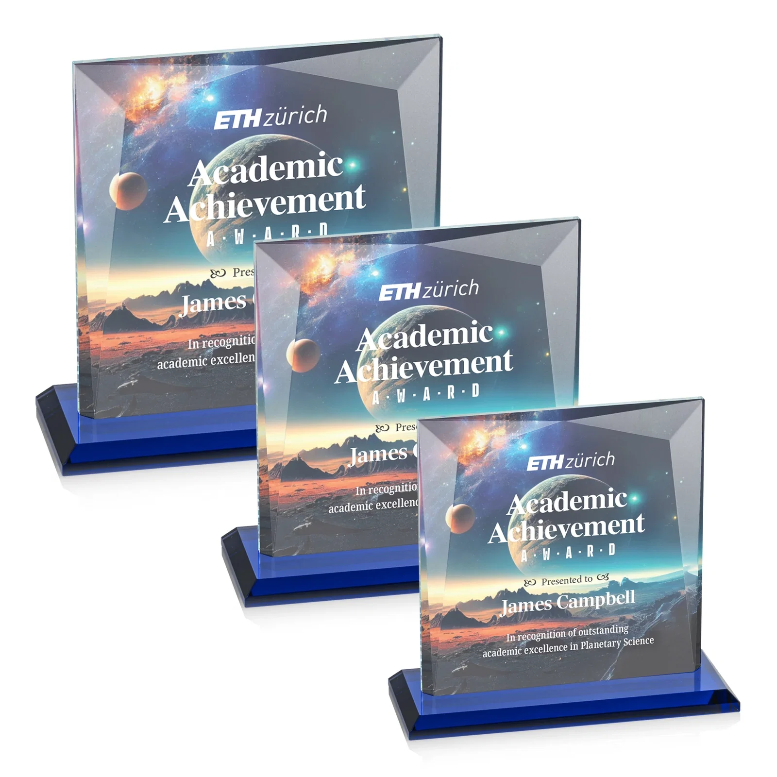 Custom printed Starfire Crystal Square Award with All-Around Beveled Frame, awards for employee recognition