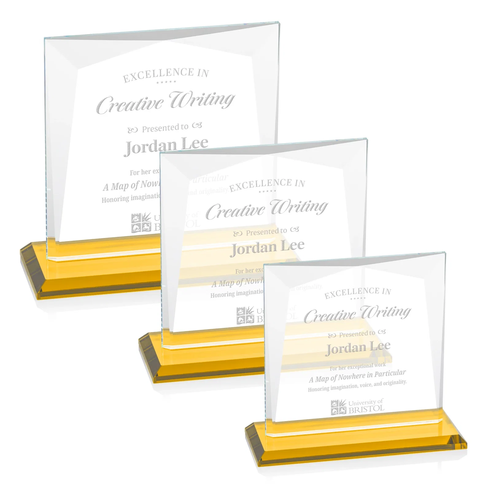 Custom Starfire Crystal Square Award with All-Around Beveled Frame, awards for retirement presentations