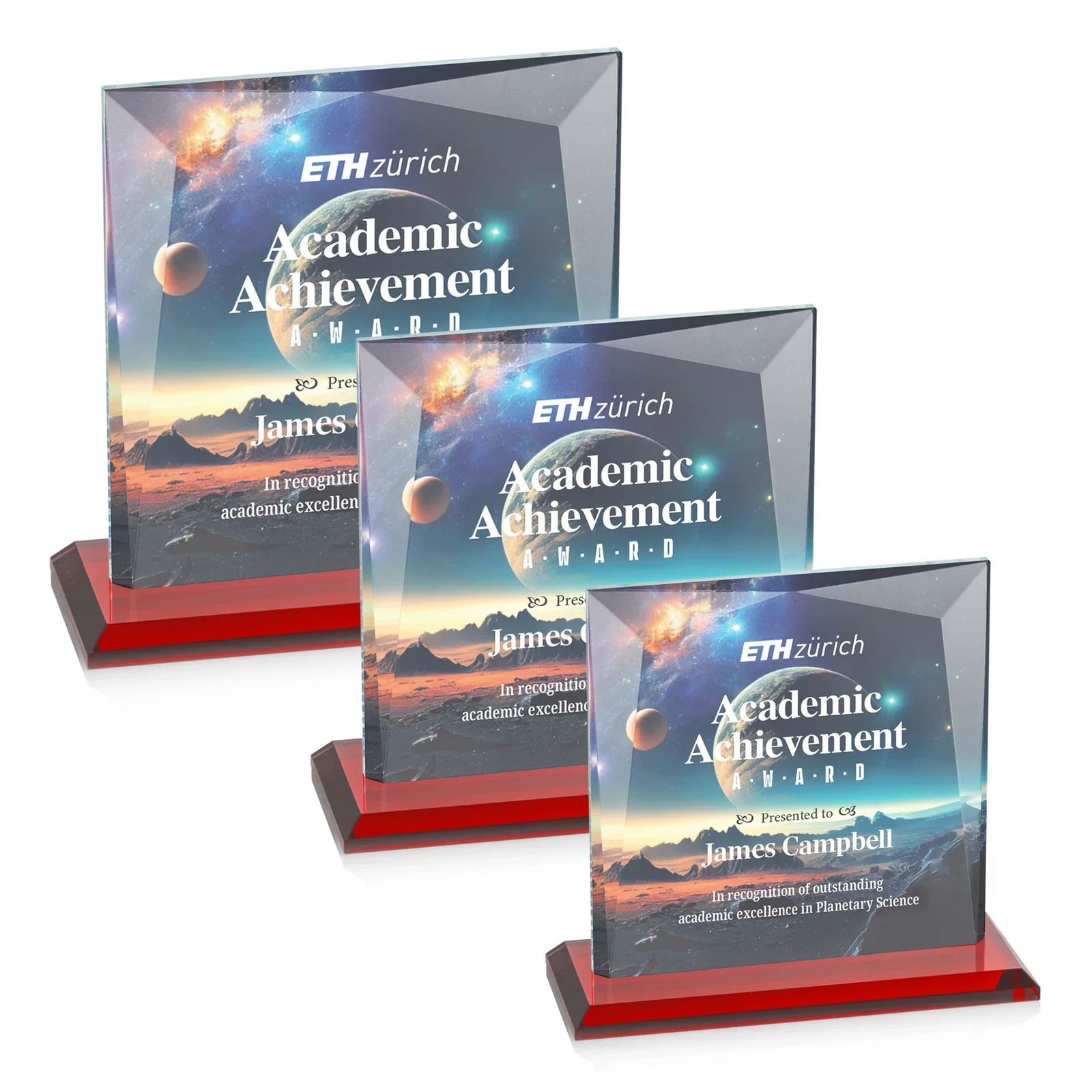 Custom printed Starfire Crystal Square Award with All-Around Beveled Frame, awards for retirement presentations