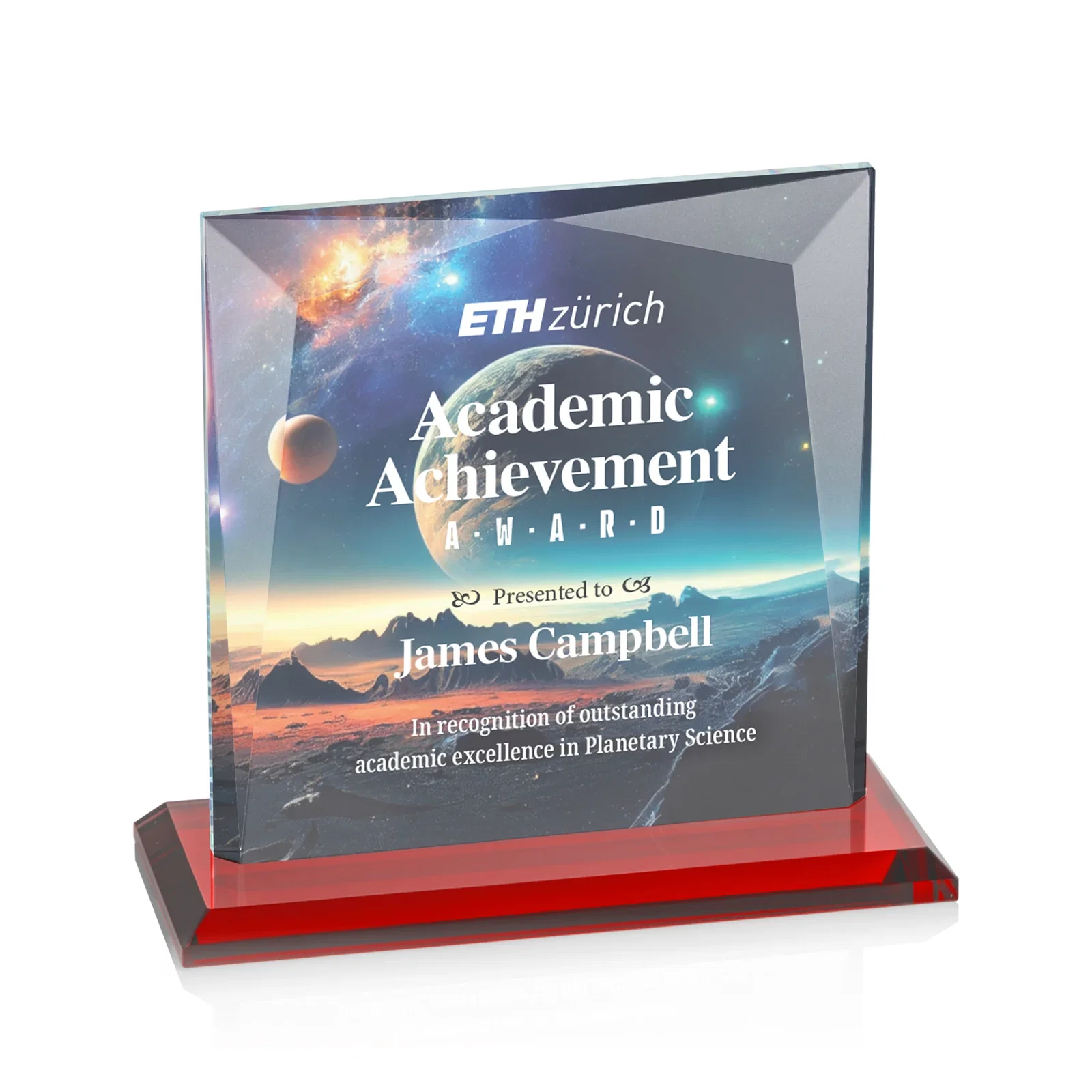 Custom printed Starfire Crystal Square Award with All-Around Beveled Frame, awards for team milestone celebrations