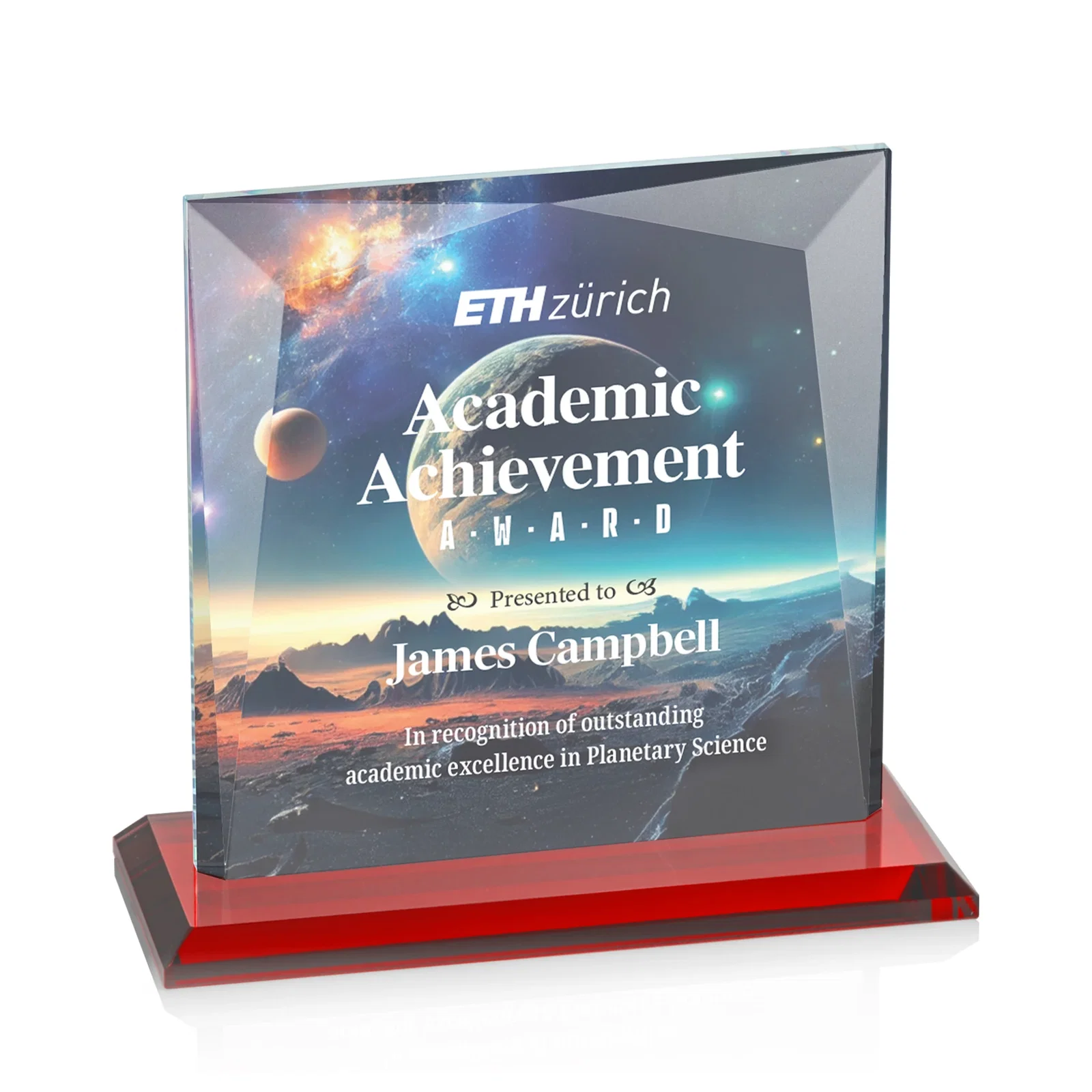 Custom printed Starfire Crystal Square Award with All-Around Beveled Frame, awards for donor appreciation