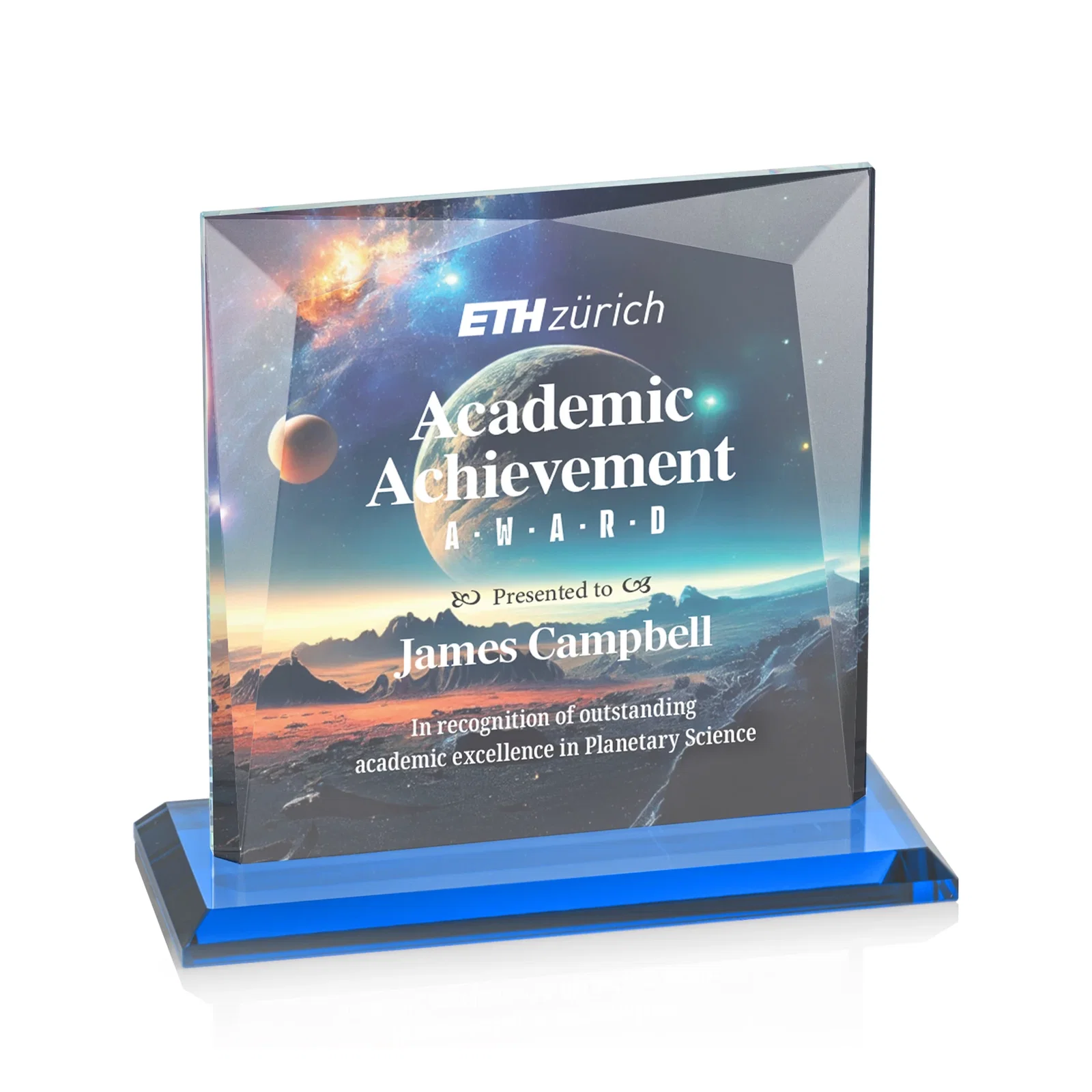 Custom printed Starfire Crystal Square Award with All-Around Beveled Frame, awards for volunteer appreciation