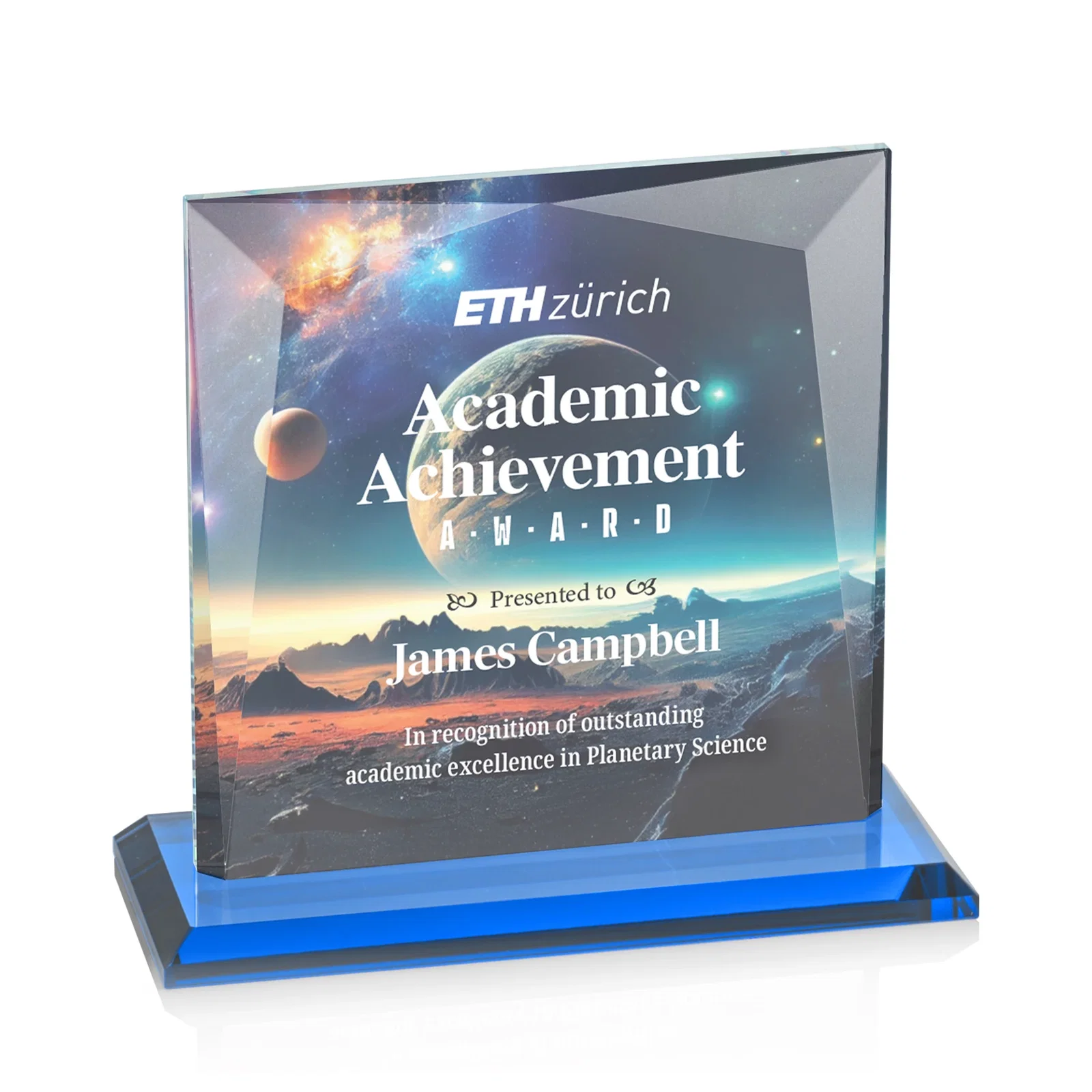 Custom printed Starfire Crystal Square Award with All-Around Beveled Frame, awards for dealer and partner awards