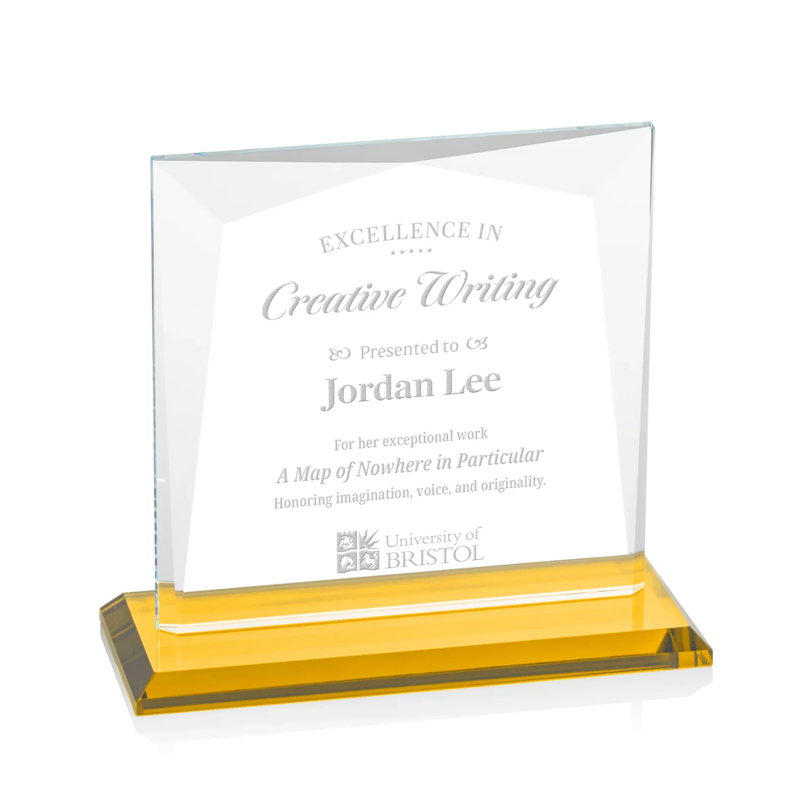 Custom Starfire Crystal Square Award with All-Around Beveled Frame, awards for team milestone celebrations