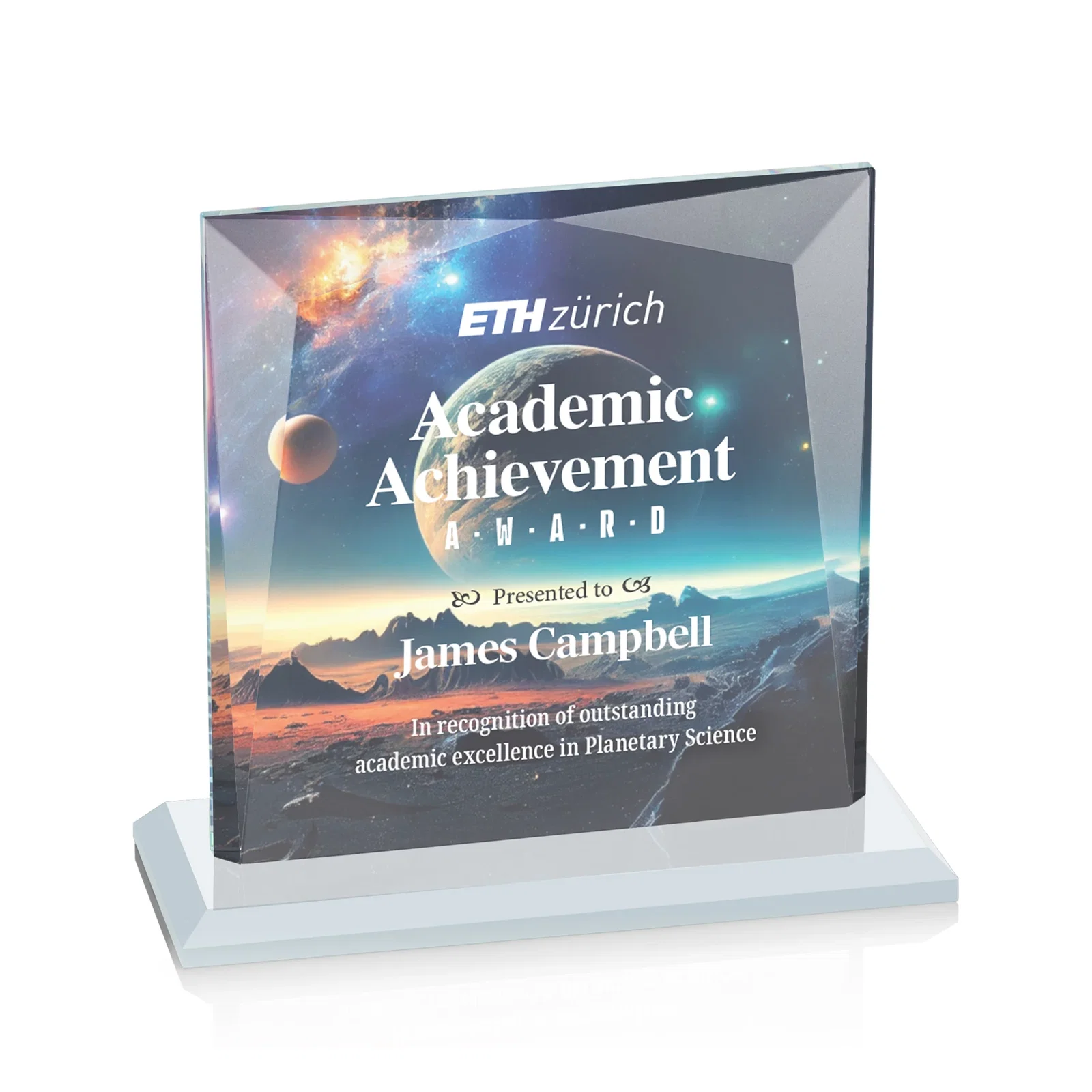Customized Starfire Crystal Square Award with All-Around Beveled Frame, awards for corporate award ceremonies