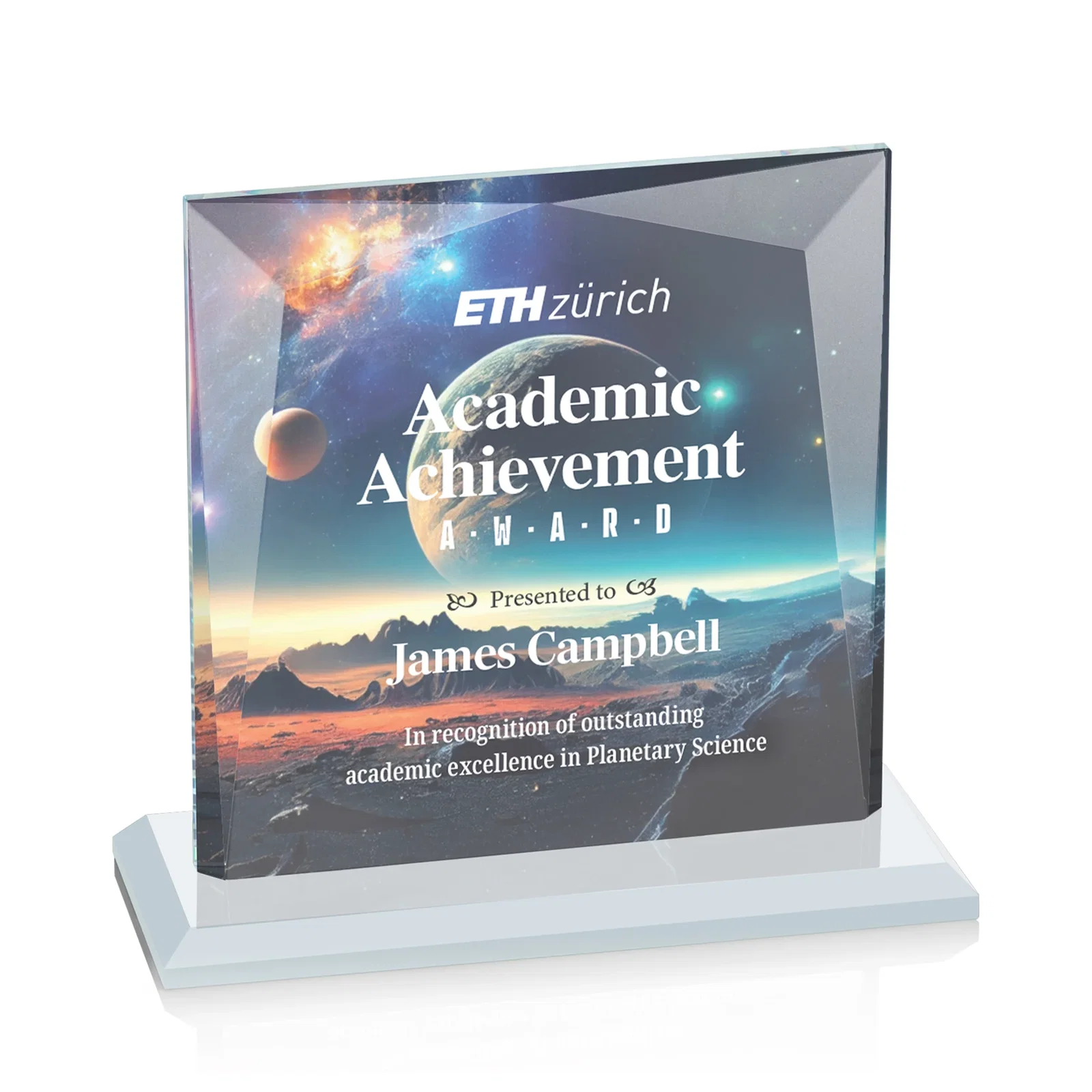 Customized Starfire Crystal Square Award with All-Around Beveled Frame, awards for service anniversary gifts