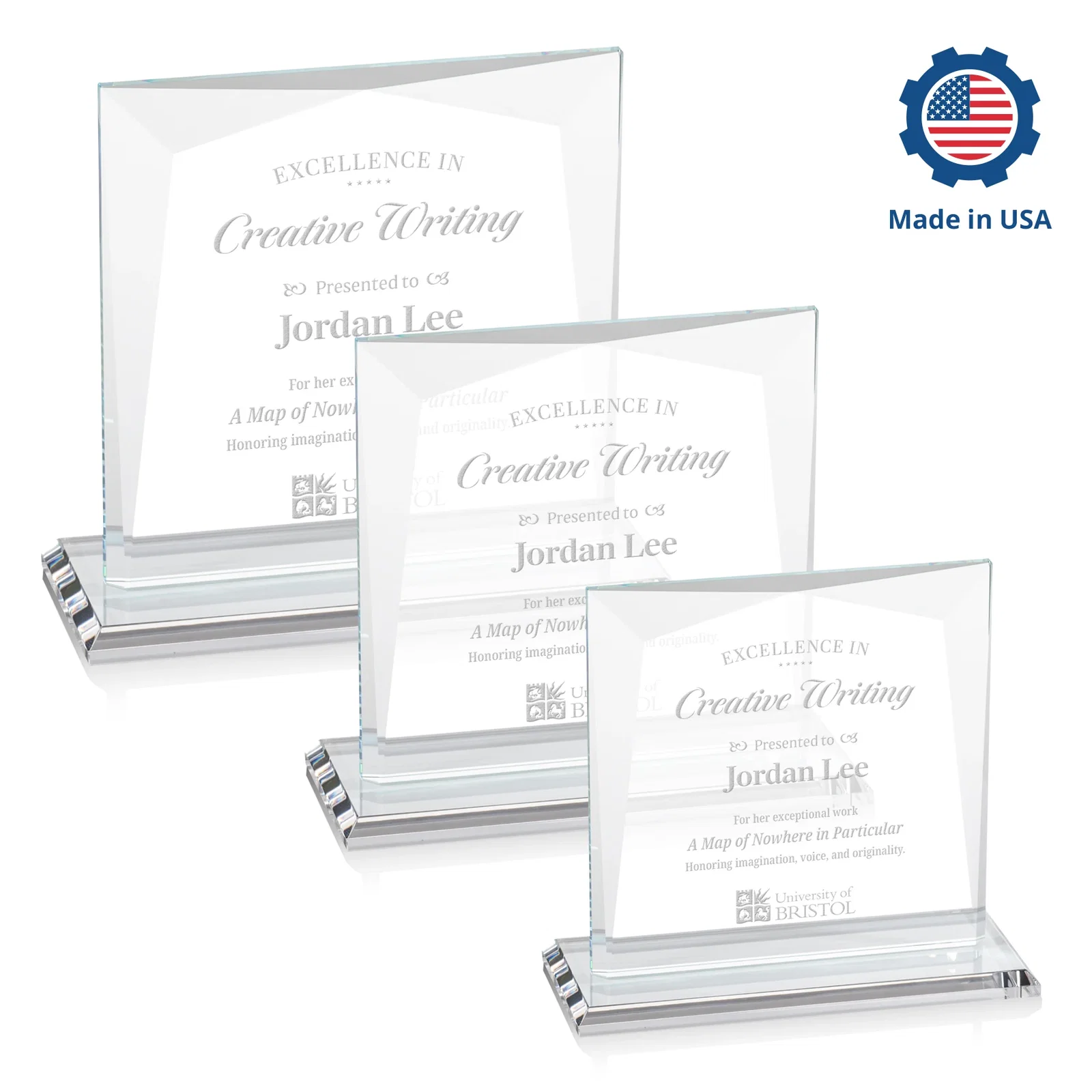 Customized Starfire Crystal Square Award with All-Around Beveled Frame, awards for retirement presentations
