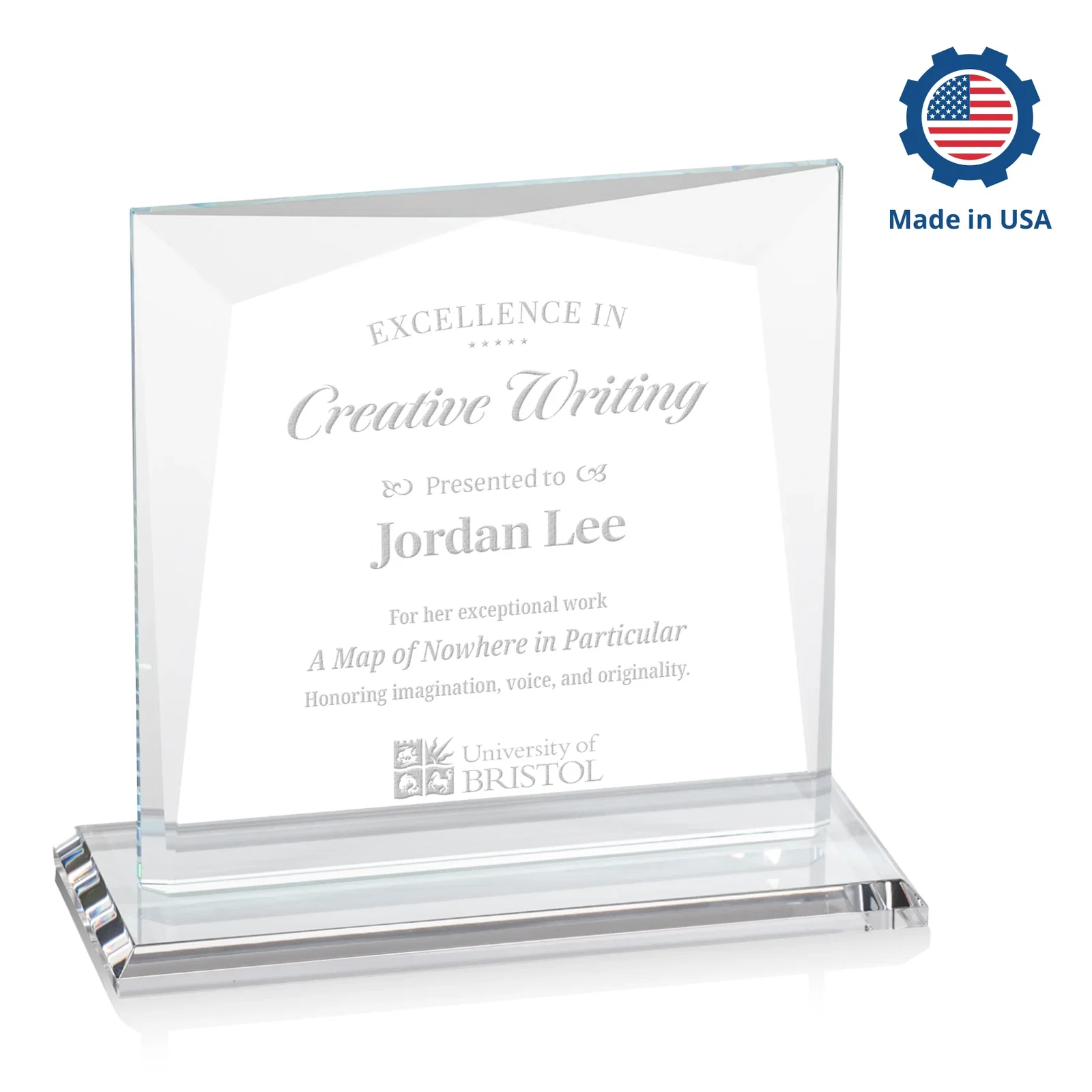 Customized Starfire Crystal Square Award with All-Around Beveled Frame, awards for donor appreciation