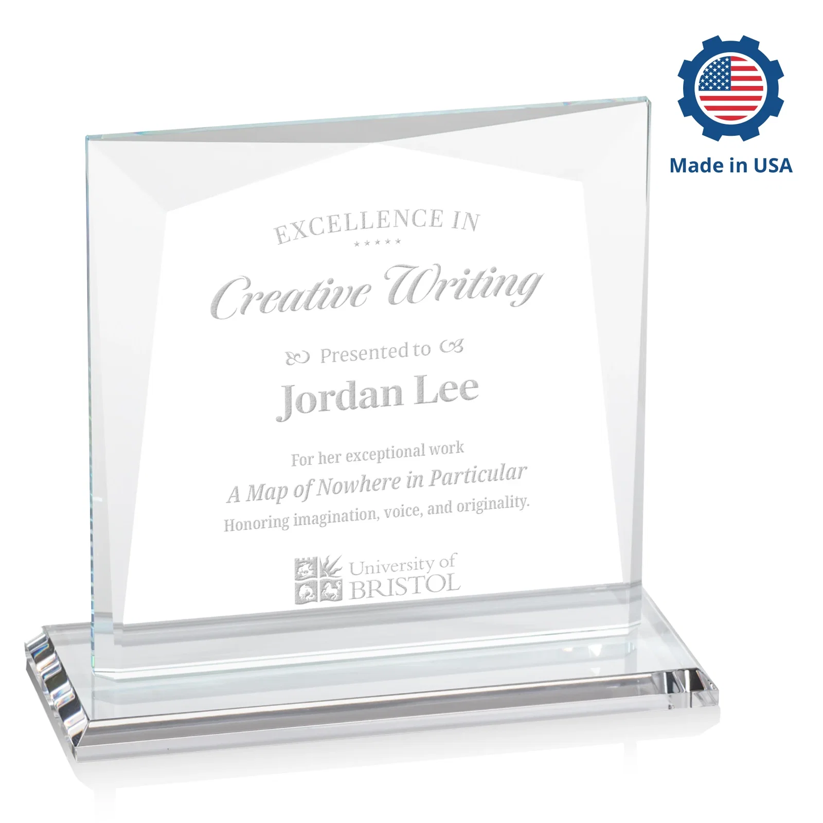 Customized Starfire Crystal Square Award with All-Around Beveled Frame, awards for graduation ceremonies