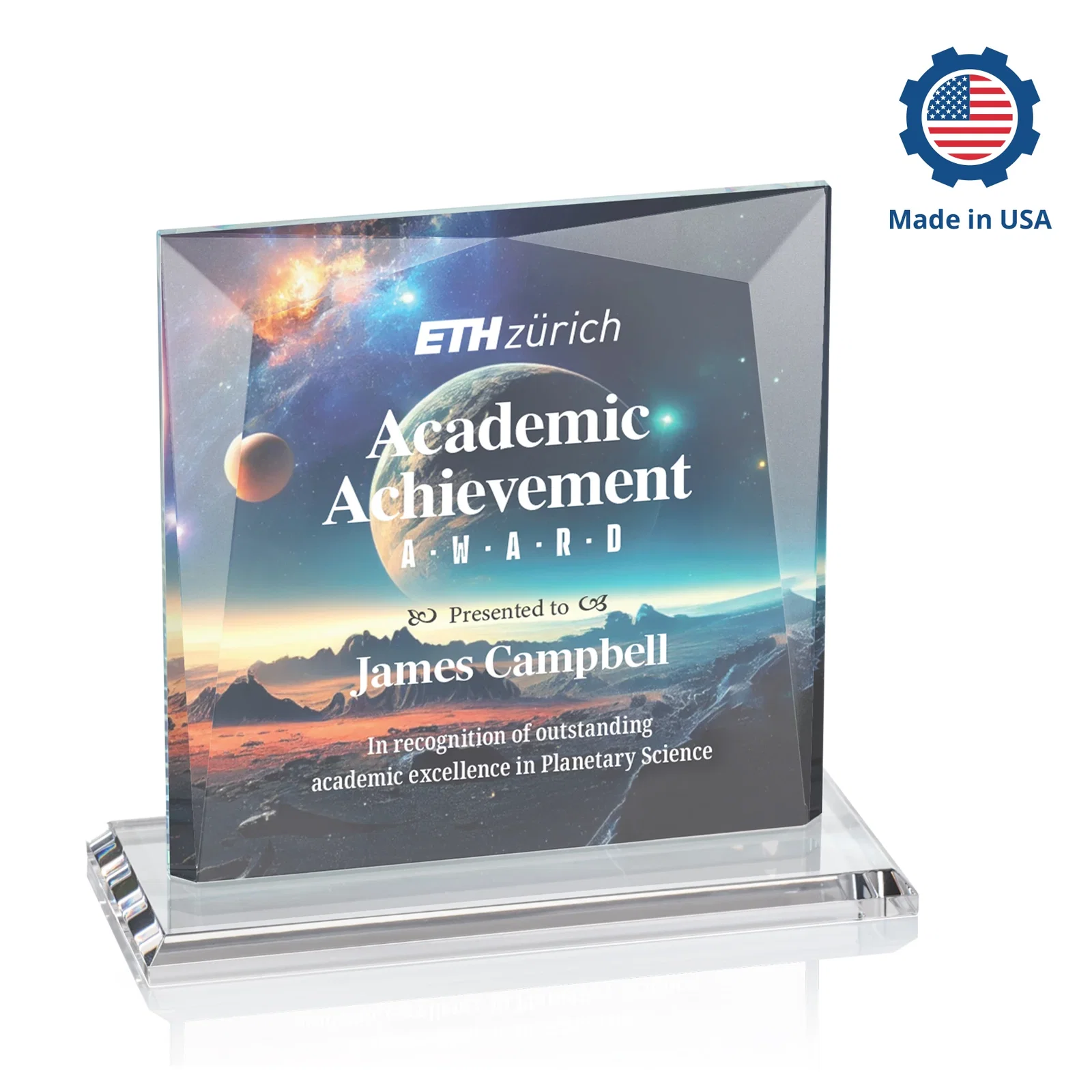 Customized Starfire Crystal Square Award with All-Around Beveled Frame, awards for volunteer appreciation
