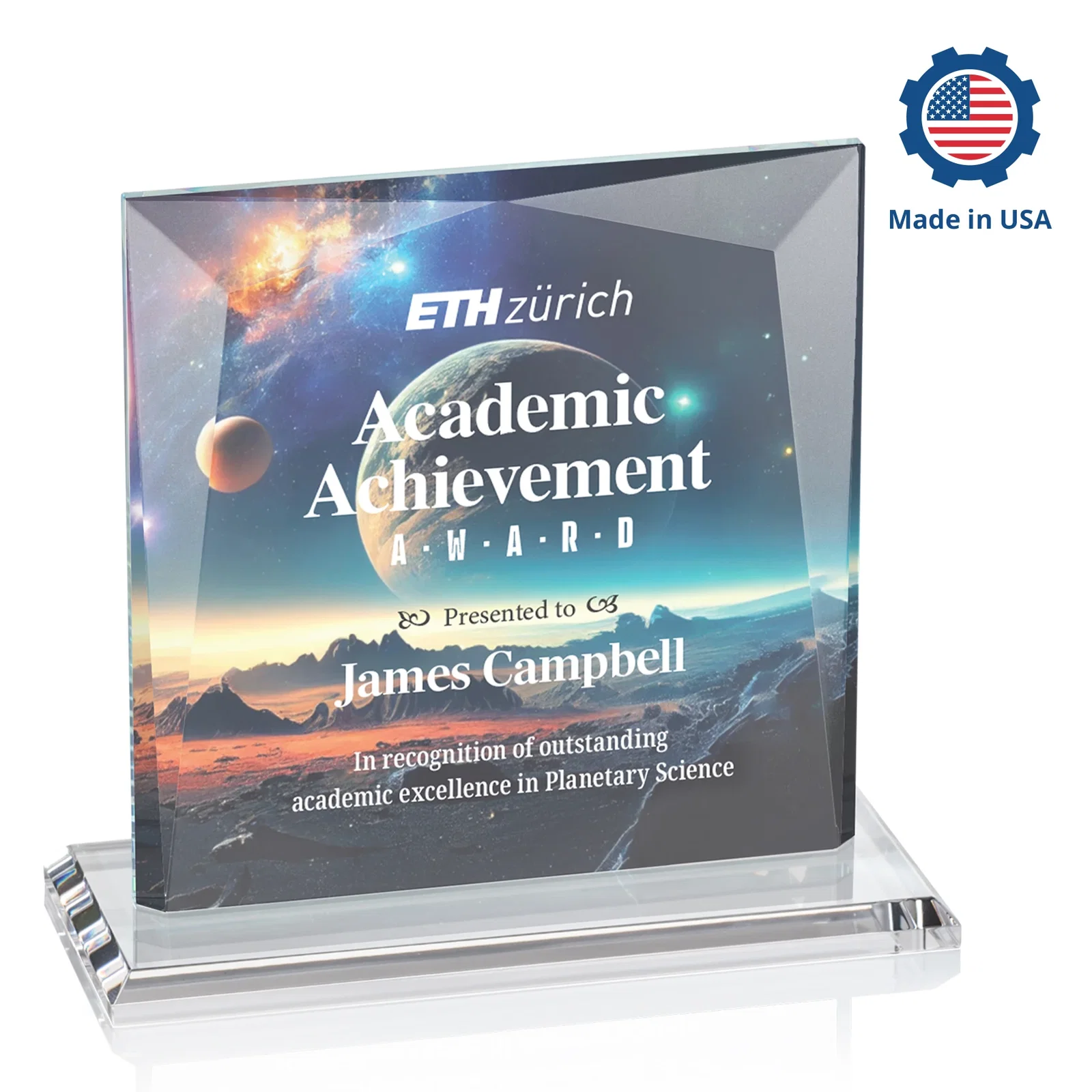 Customized Starfire Crystal Square Award with All-Around Beveled Frame, awards for company anniversary events