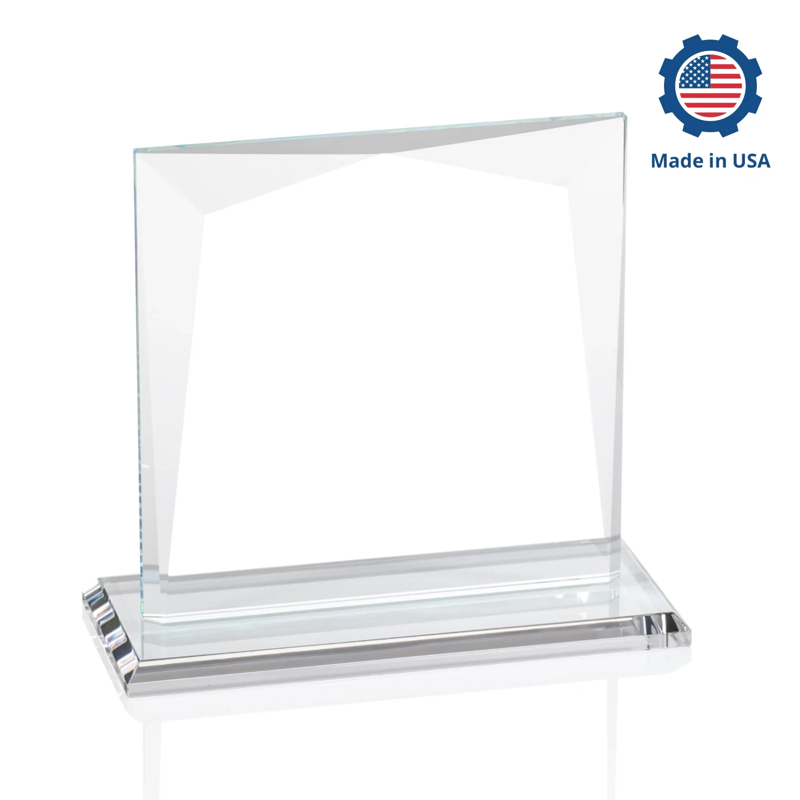 Custom engraved Starfire Crystal Square Award with All-Around Beveled Frame, awards for employee recognition