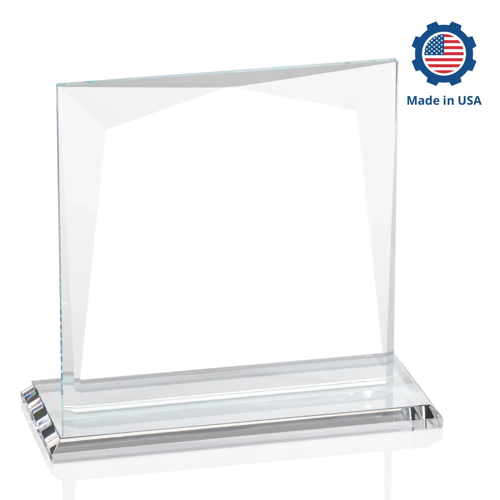 Custom engraved Starfire Crystal Square Award with All-Around Beveled Frame, awards for service anniversary gifts