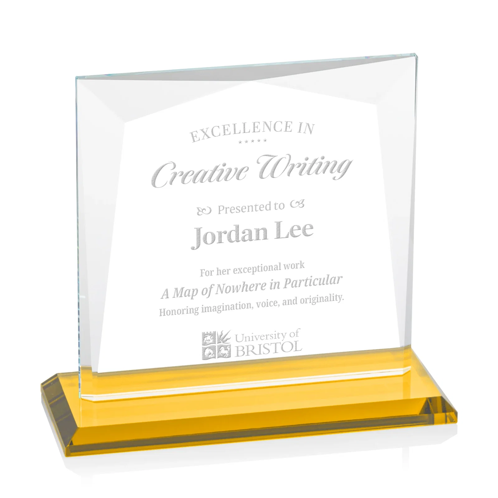 Custom Starfire Crystal Square Award with All-Around Beveled Frame, awards for graduation ceremonies