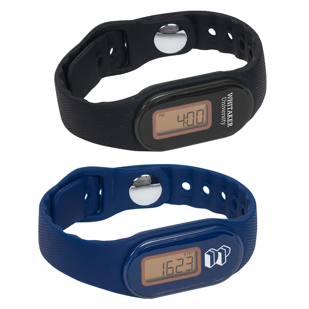 Custom Tap 'N Read Waterproof Fitness Tracker and Pedometer Watch, front view of the branded watch face