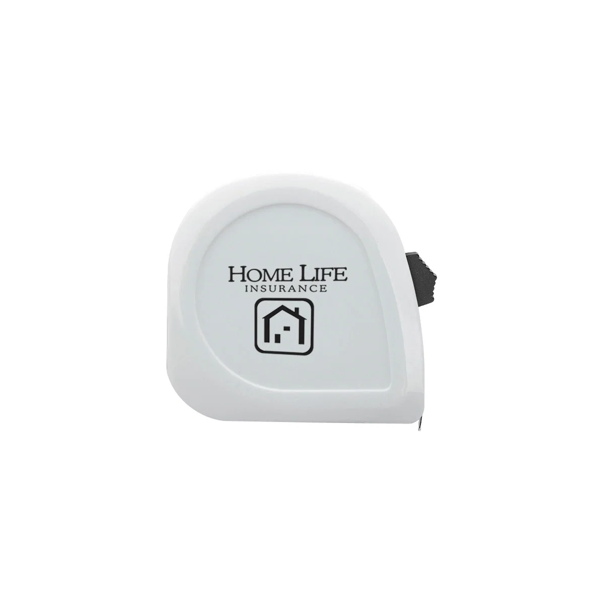 White pocket tape measure with locking steel blade extended slightly