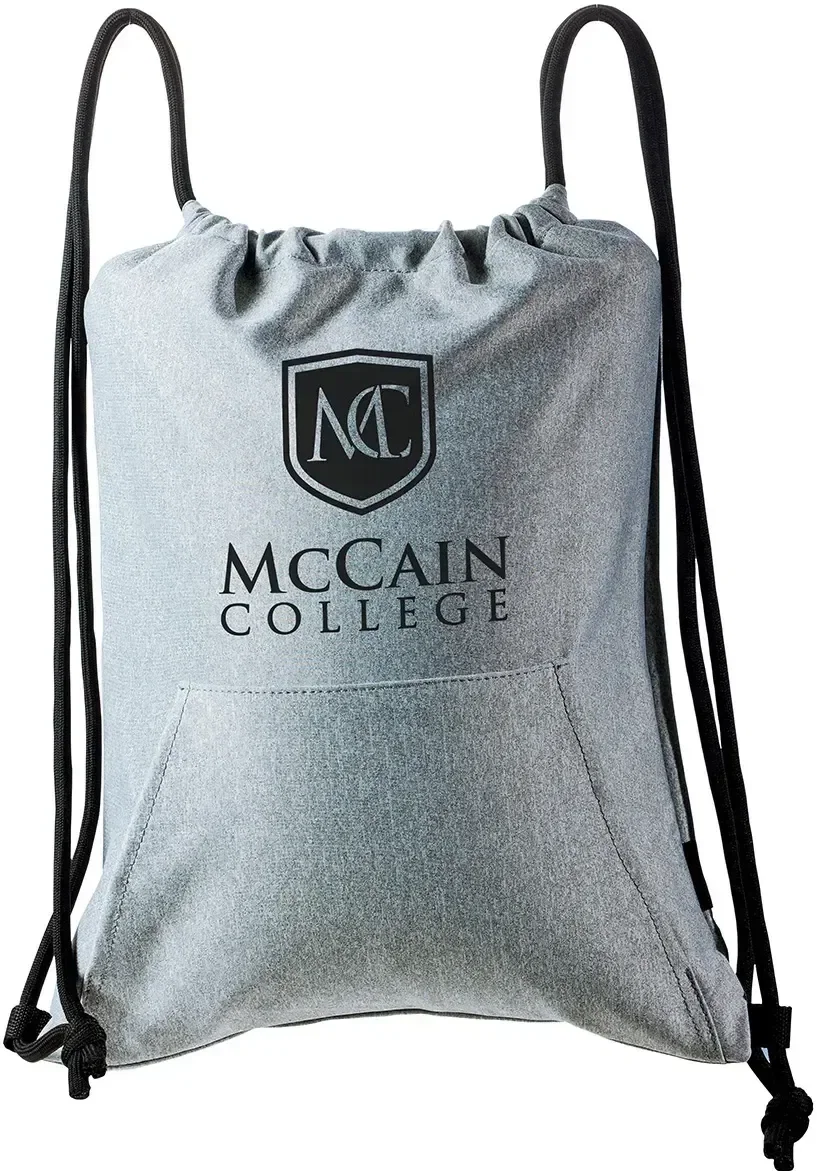 Taroko Chrome Fleece custom drawstring backpack front view, branded fleece cinch pack for games