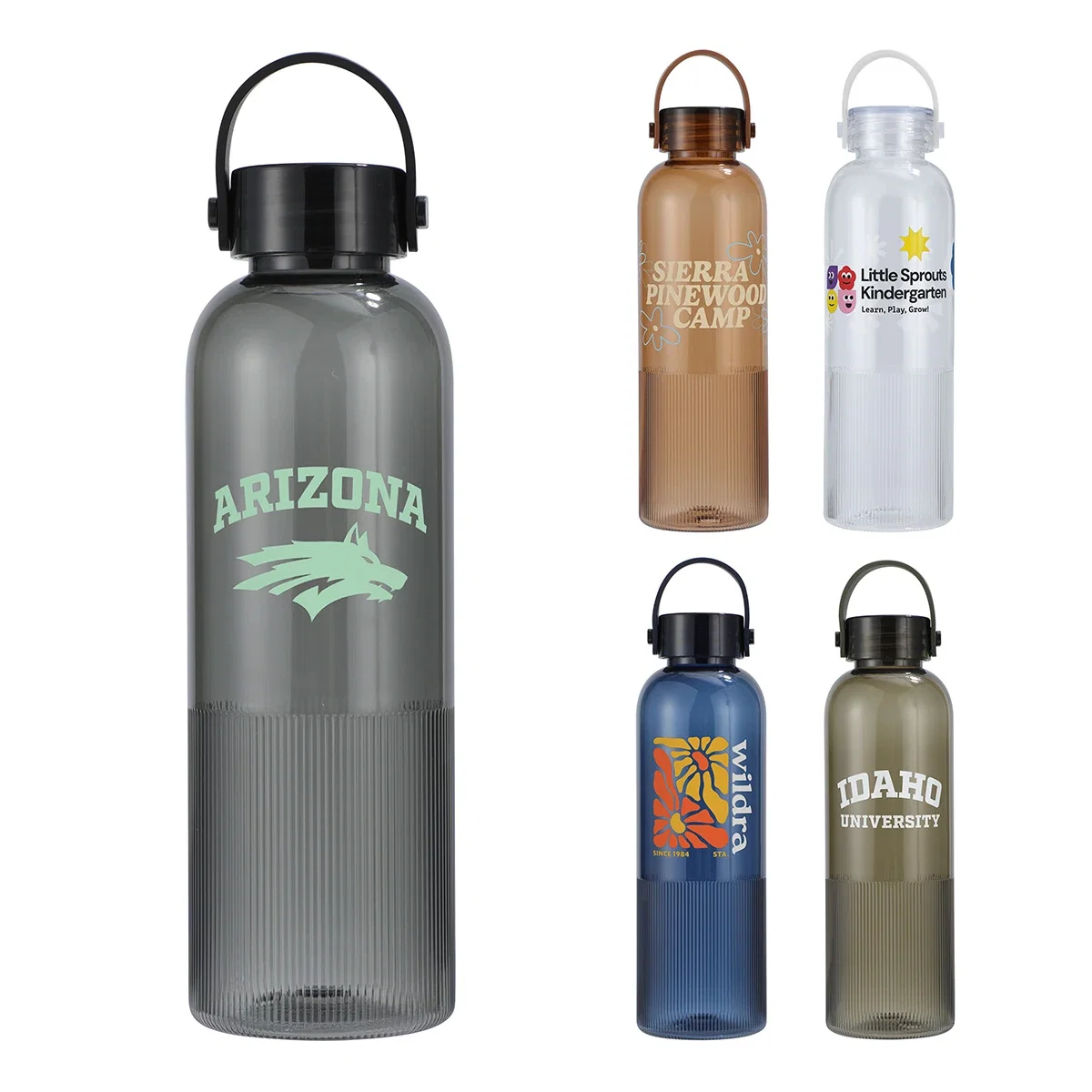 Custom Tasman 24 oz RPET Reusable Plastic Bottle, front view of the branded bottle