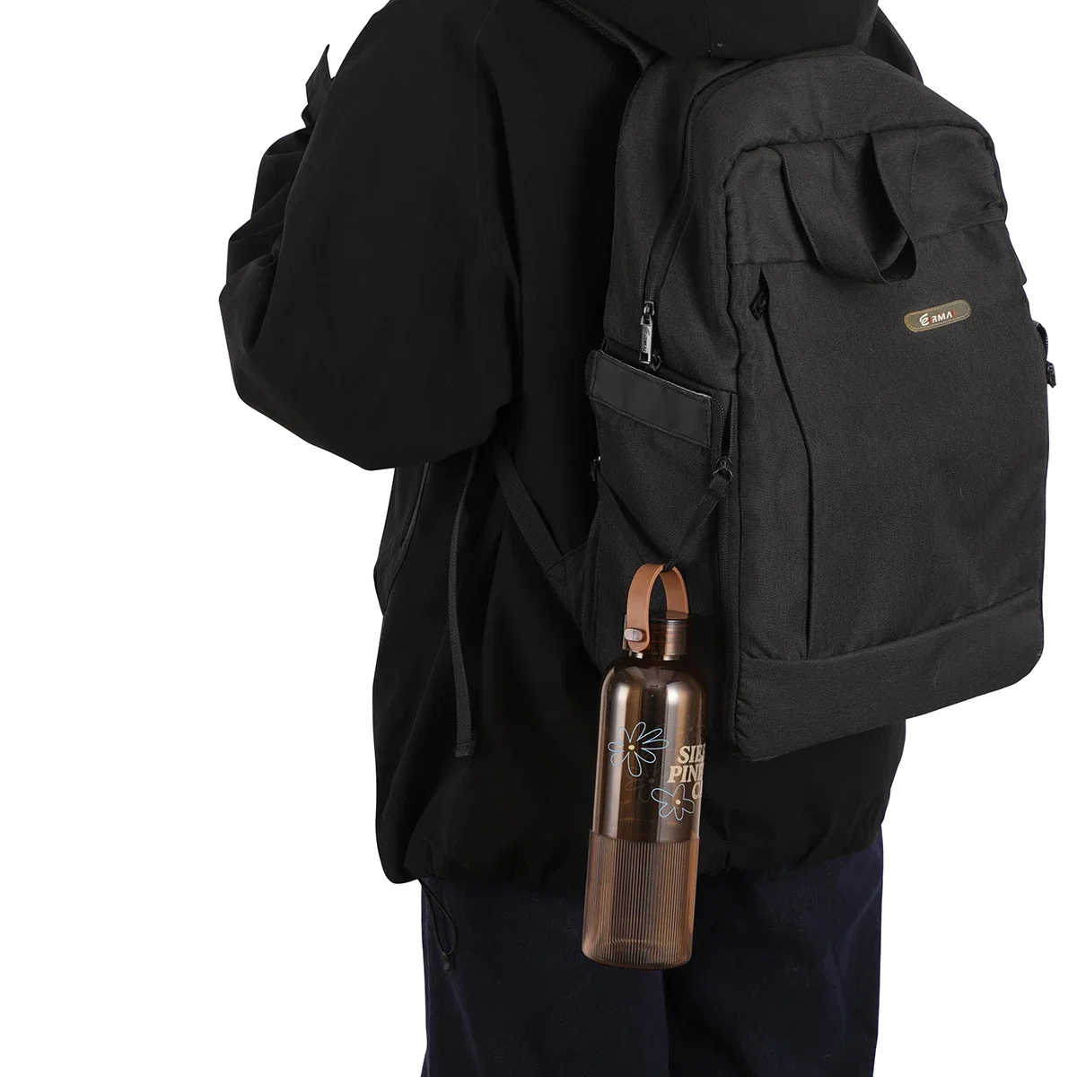 Tasman 24 oz RPET Reusable Plastic Bottle being worn