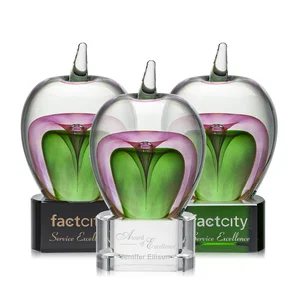 Hand-Blown Glass Apple Award With Colorfill on Green or Black Base