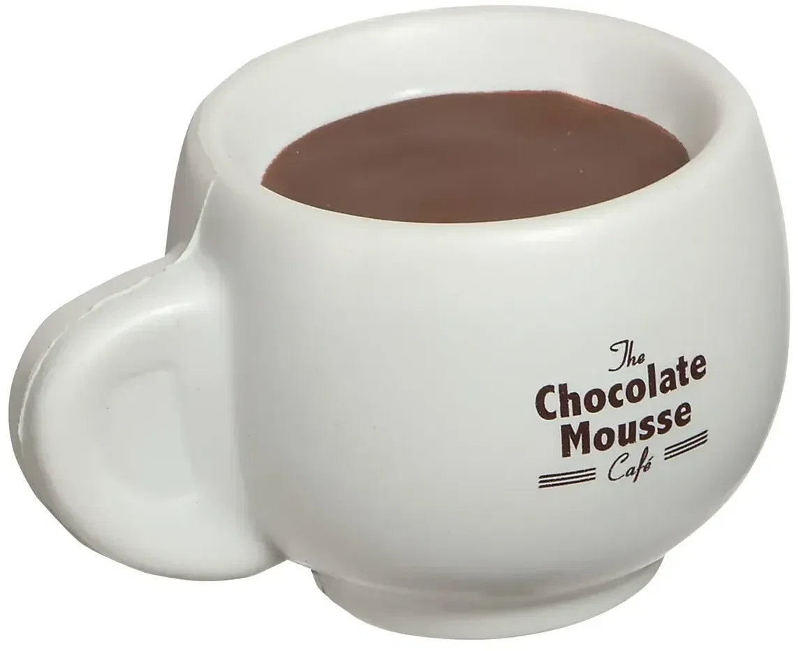 Tea and Coffee Cup Stress Reliever, custom steaming-mug foam squeeze toy for branded cafe logo giveaways