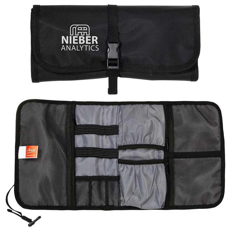 TEC roll-up nylon organizer with mesh pockets and adjustable buckle strap