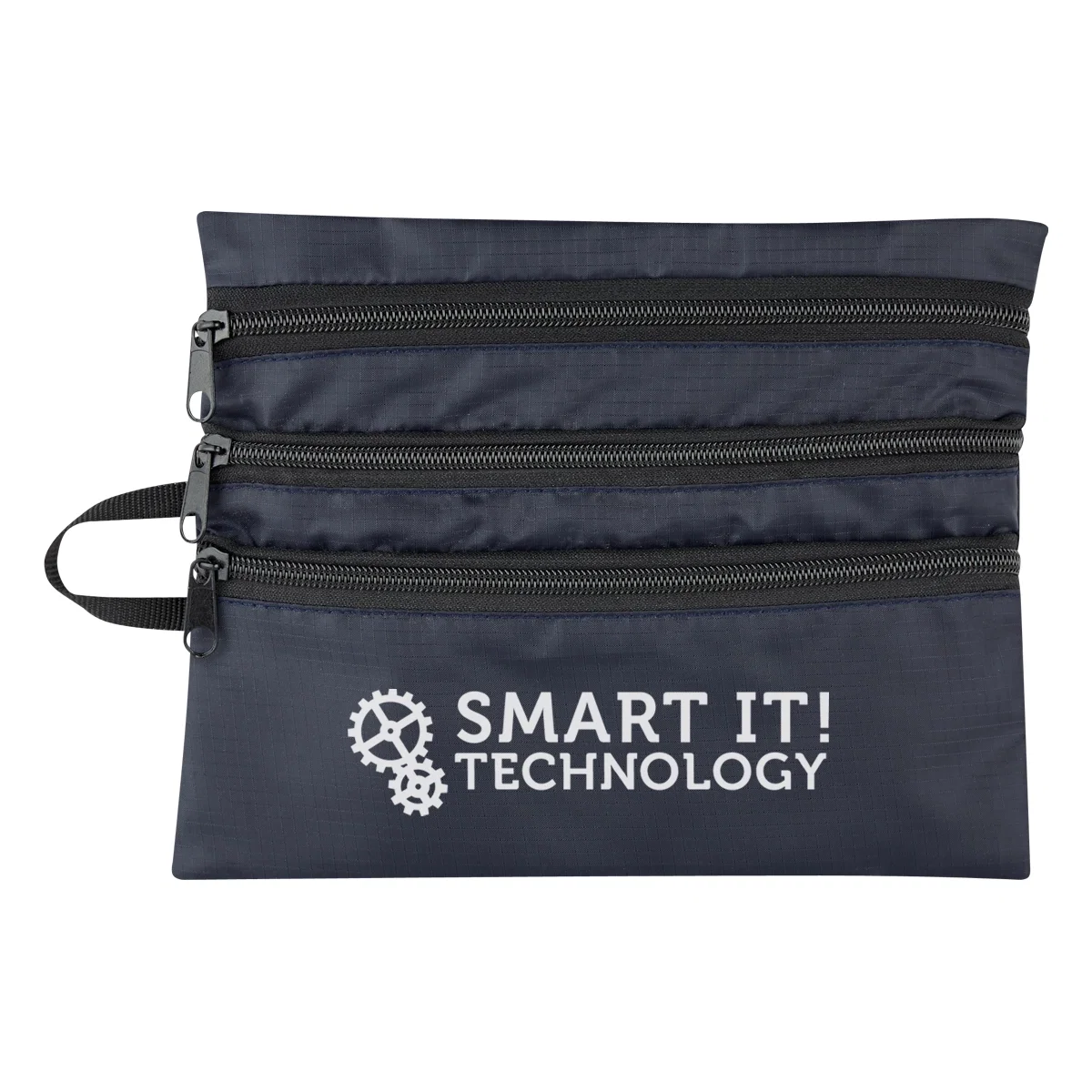 Zipper running around the edge of the closed pouch