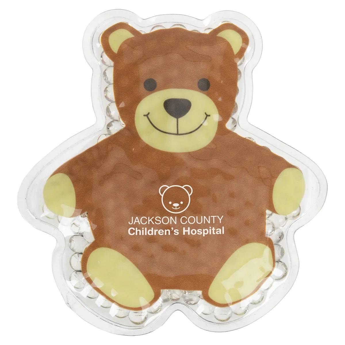 Custom Teddy Bear Hot/Cold Pack, front view of the branded plush therapy pack