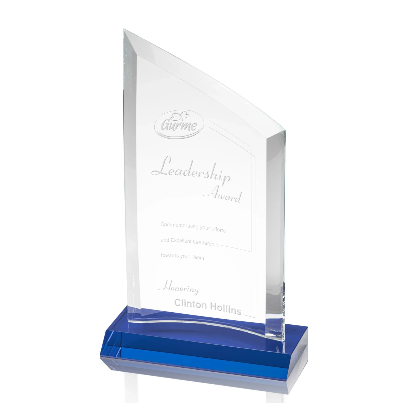 Personalized Slim Starfire Crystal Award with Angled Top on Black Base, awards for graduation ceremonies