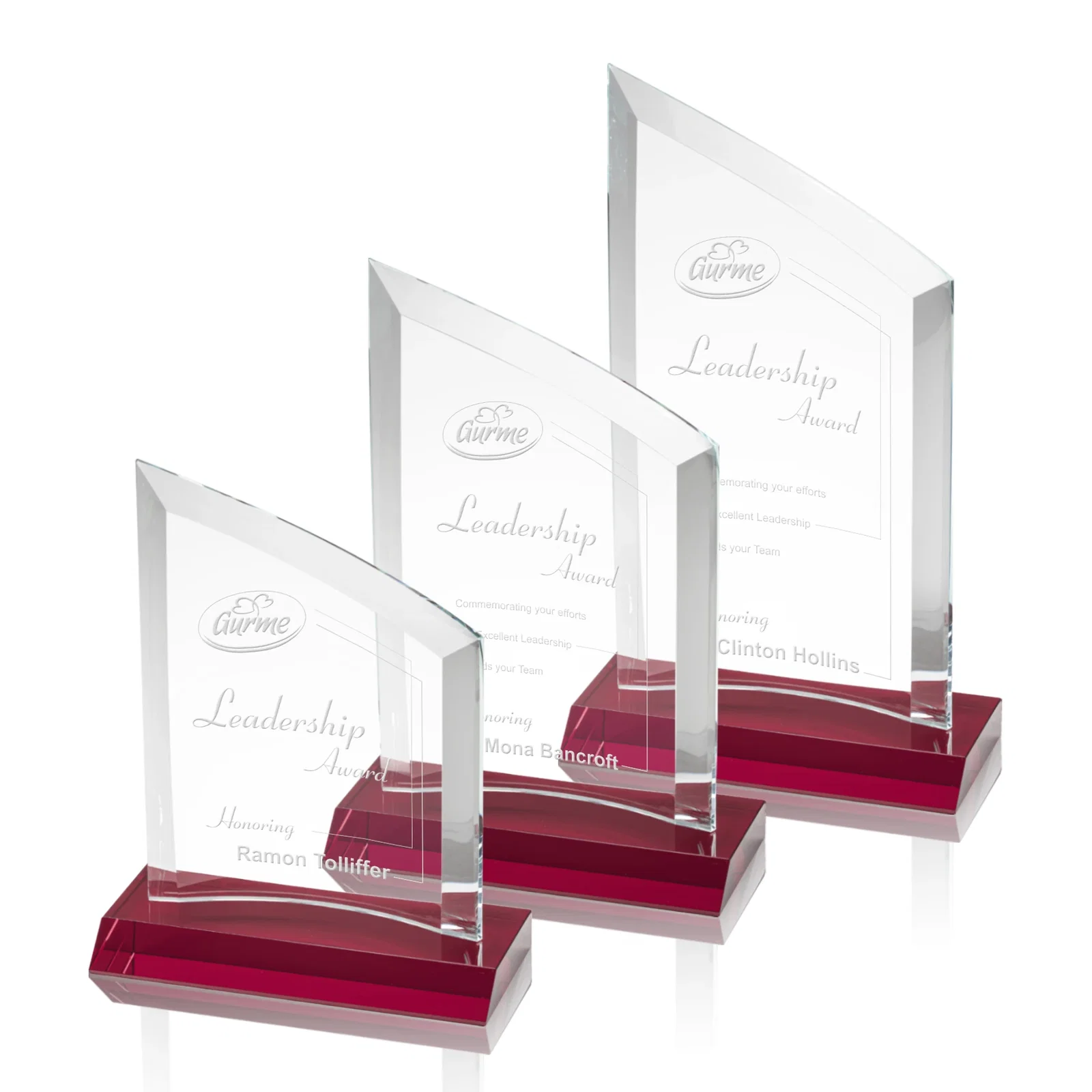 Personalized Slim Starfire Crystal Award with Angled Top on Black Base, awards for safety achievement programs