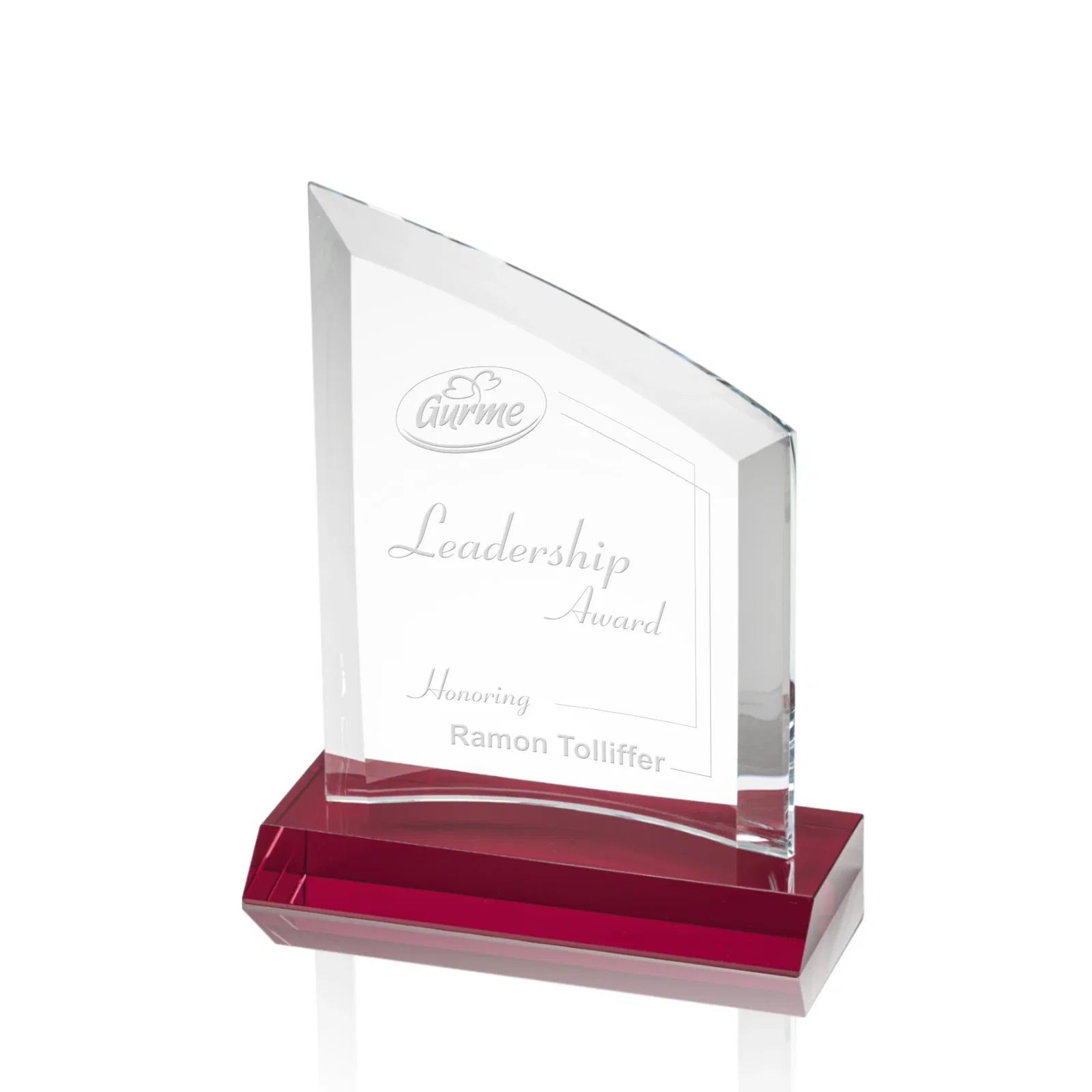 Personalized Slim Starfire Crystal Award with Angled Top on Black Base, awards for volunteer appreciation