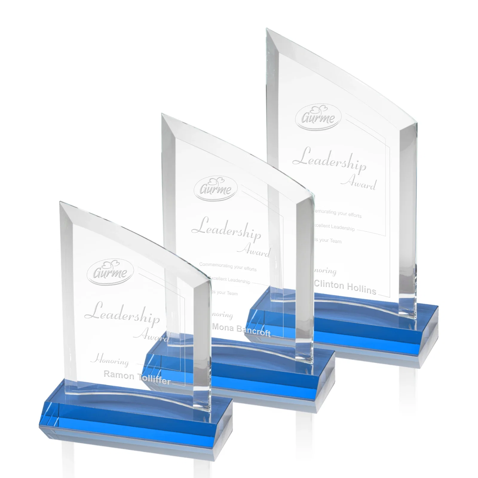 Promotional Slim Starfire Crystal Award with Angled Top on Black Base, awards for employee recognition