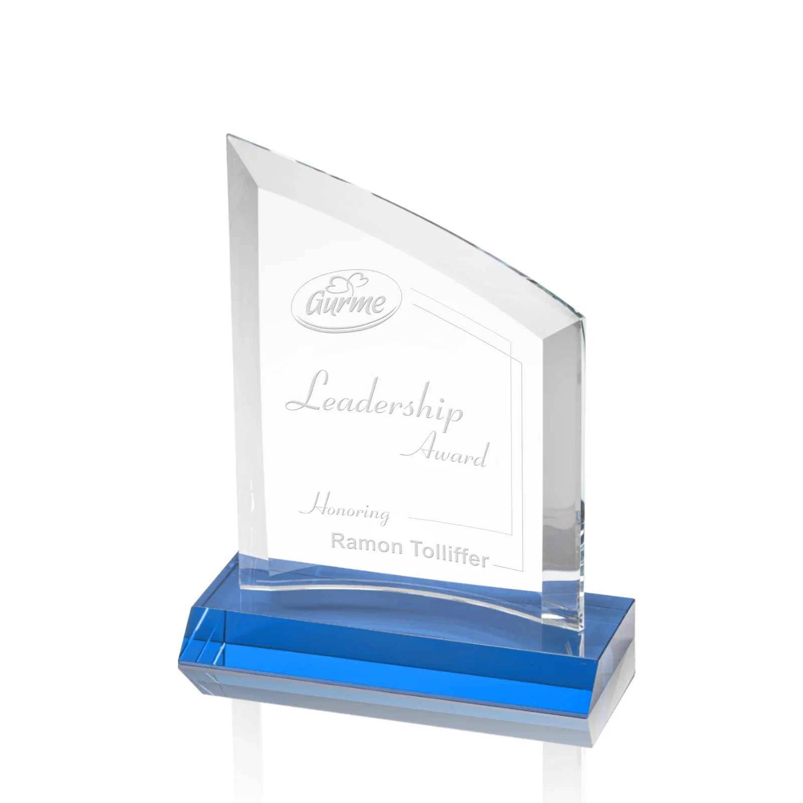 Promotional Slim Starfire Crystal Award with Angled Top on Black Base, awards for corporate award ceremonies