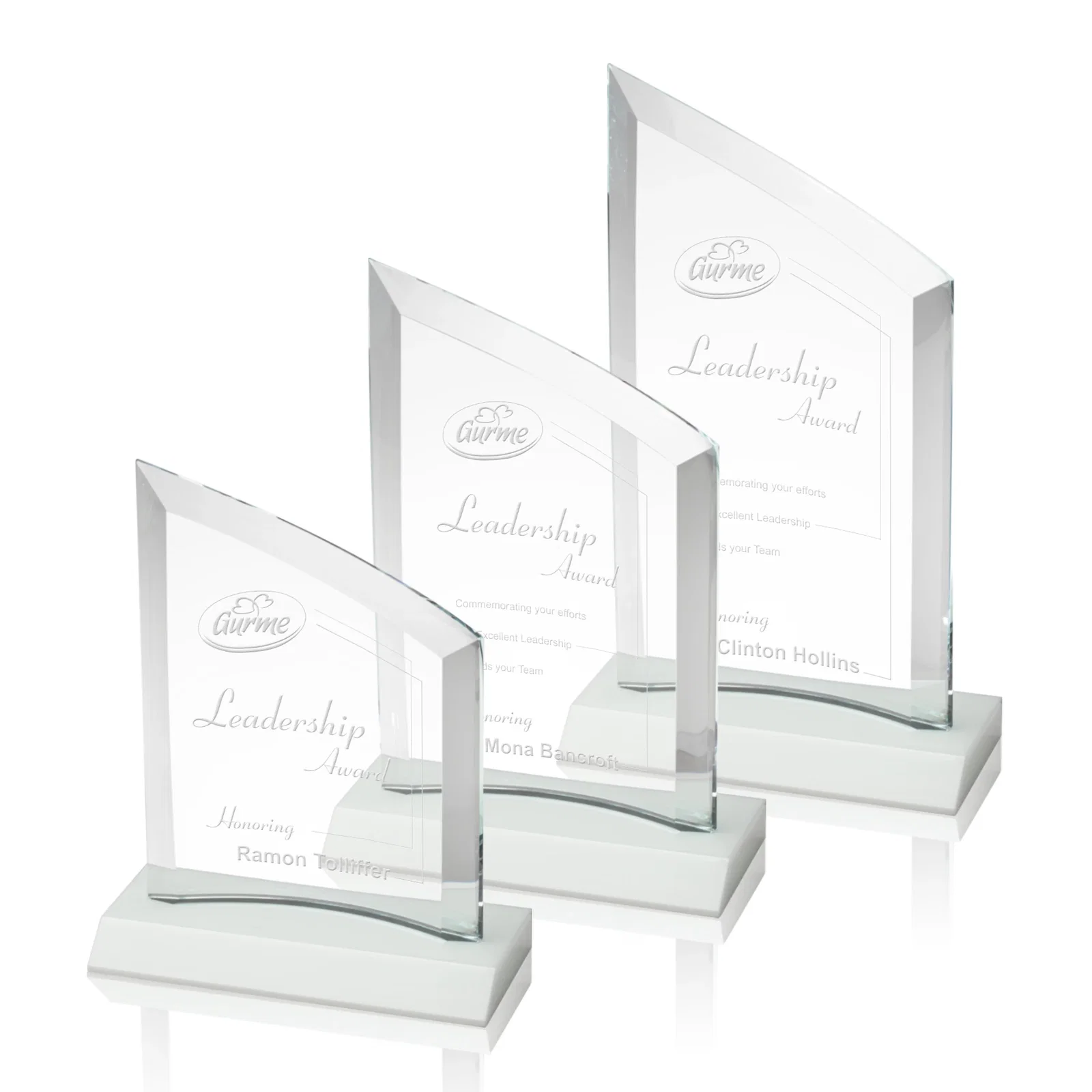 Promotional Slim Starfire Crystal Award with Angled Top on Black Base, awards for retirement presentations