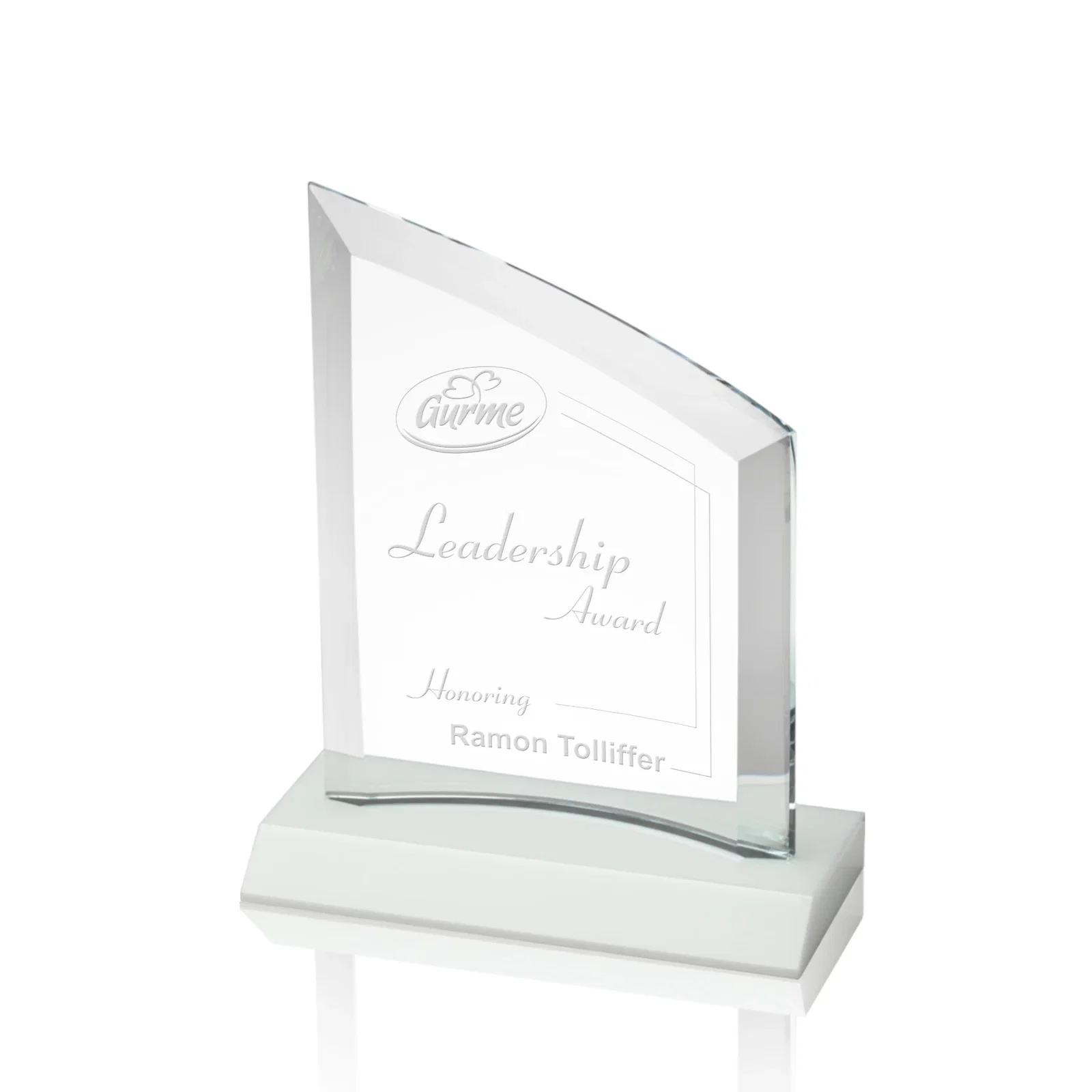 Promotional Slim Starfire Crystal Award with Angled Top on Black Base, awards for team milestone celebrations