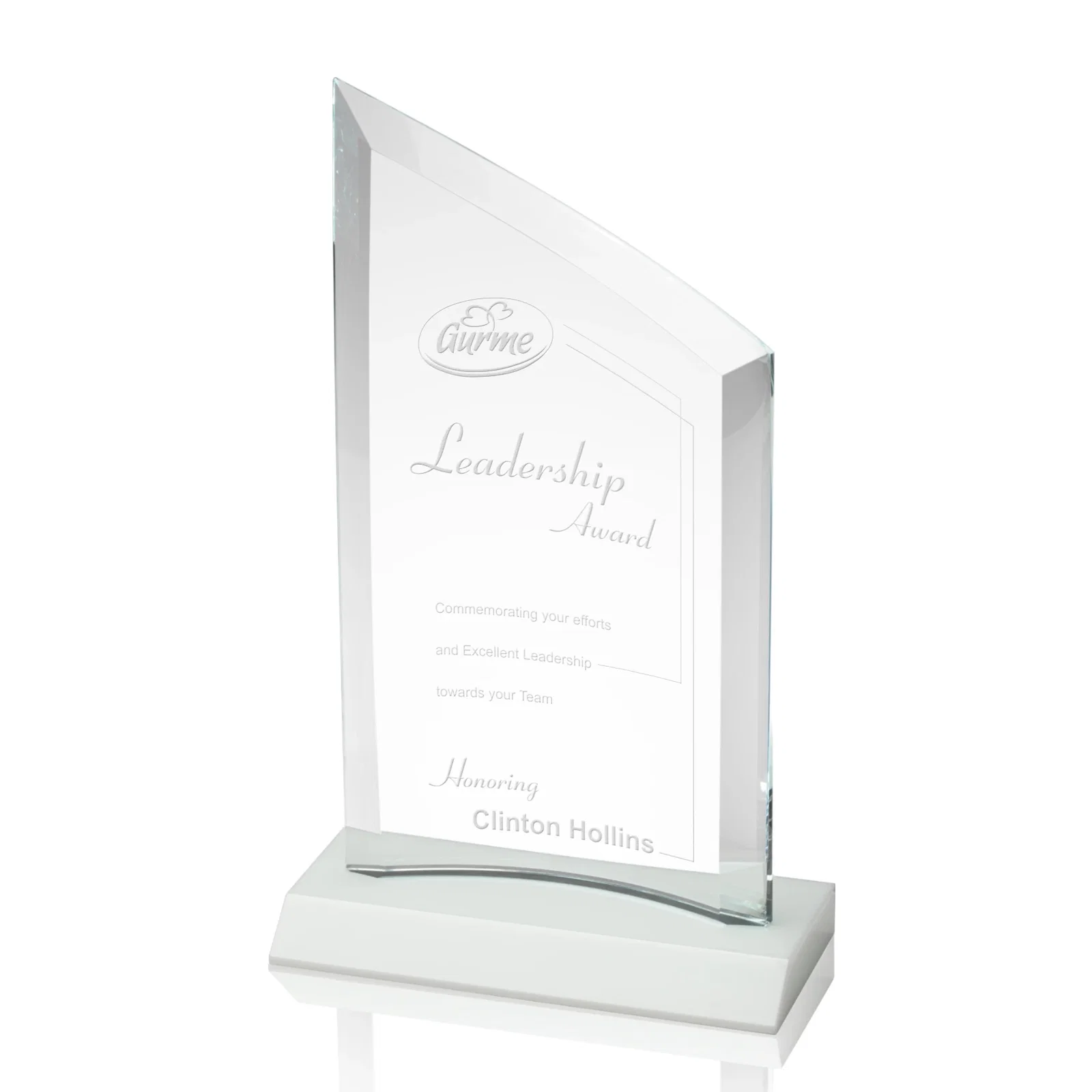 Promotional Slim Starfire Crystal Award with Angled Top on Black Base, awards for graduation ceremonies