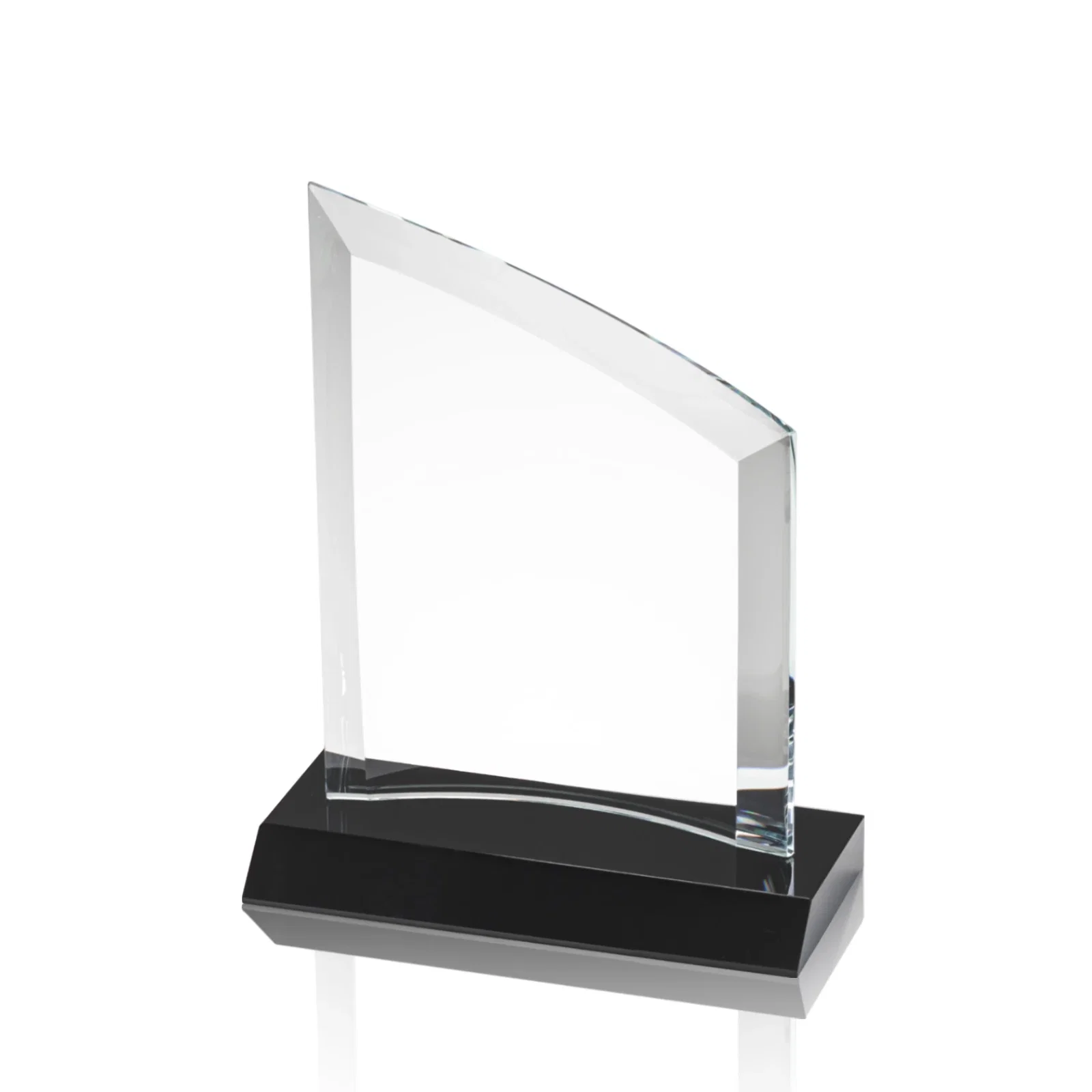 Promotional Slim Starfire Crystal Award with Angled Top on Black Base, awards for safety achievement programs
