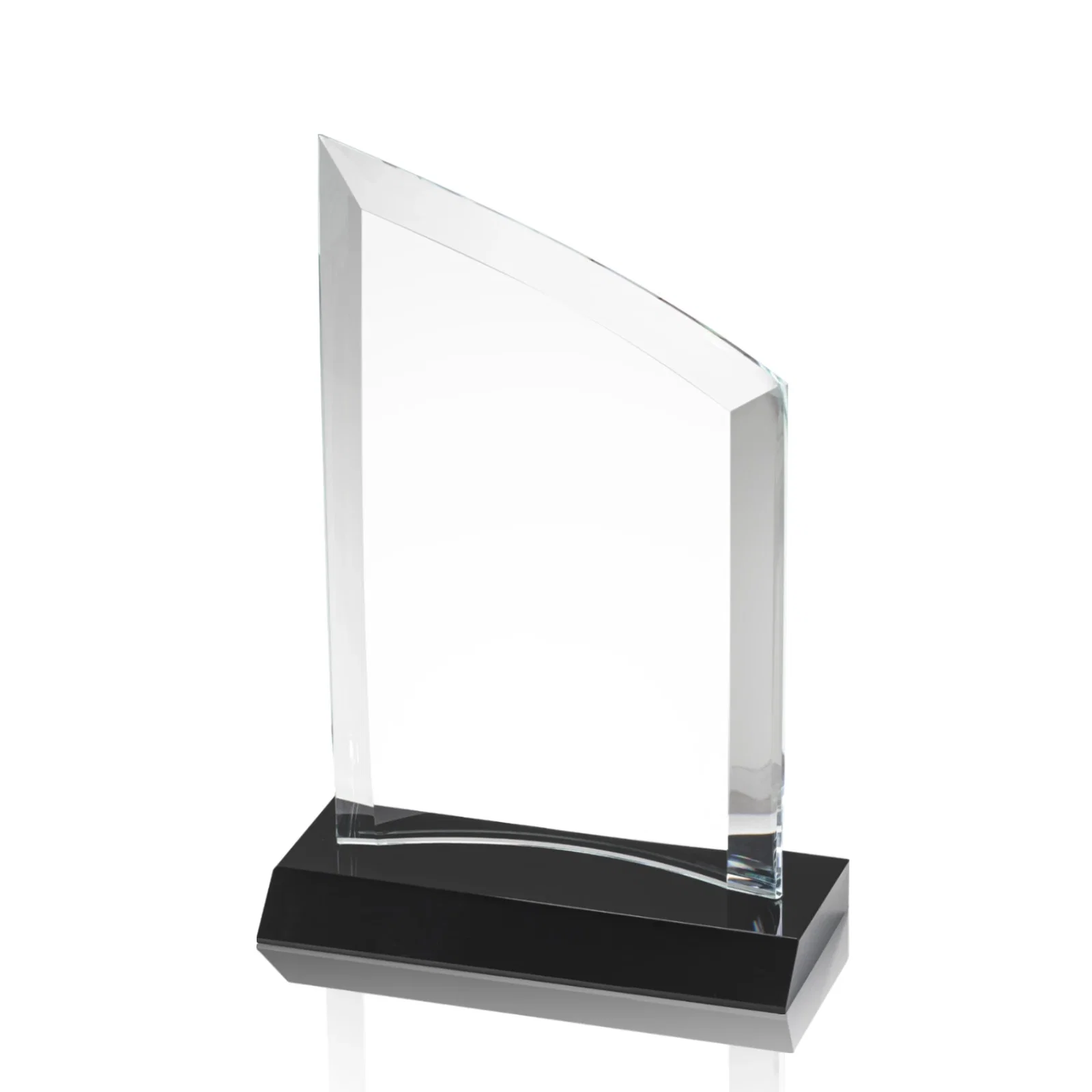 Promotional Slim Starfire Crystal Award with Angled Top on Black Base, awards for volunteer appreciation