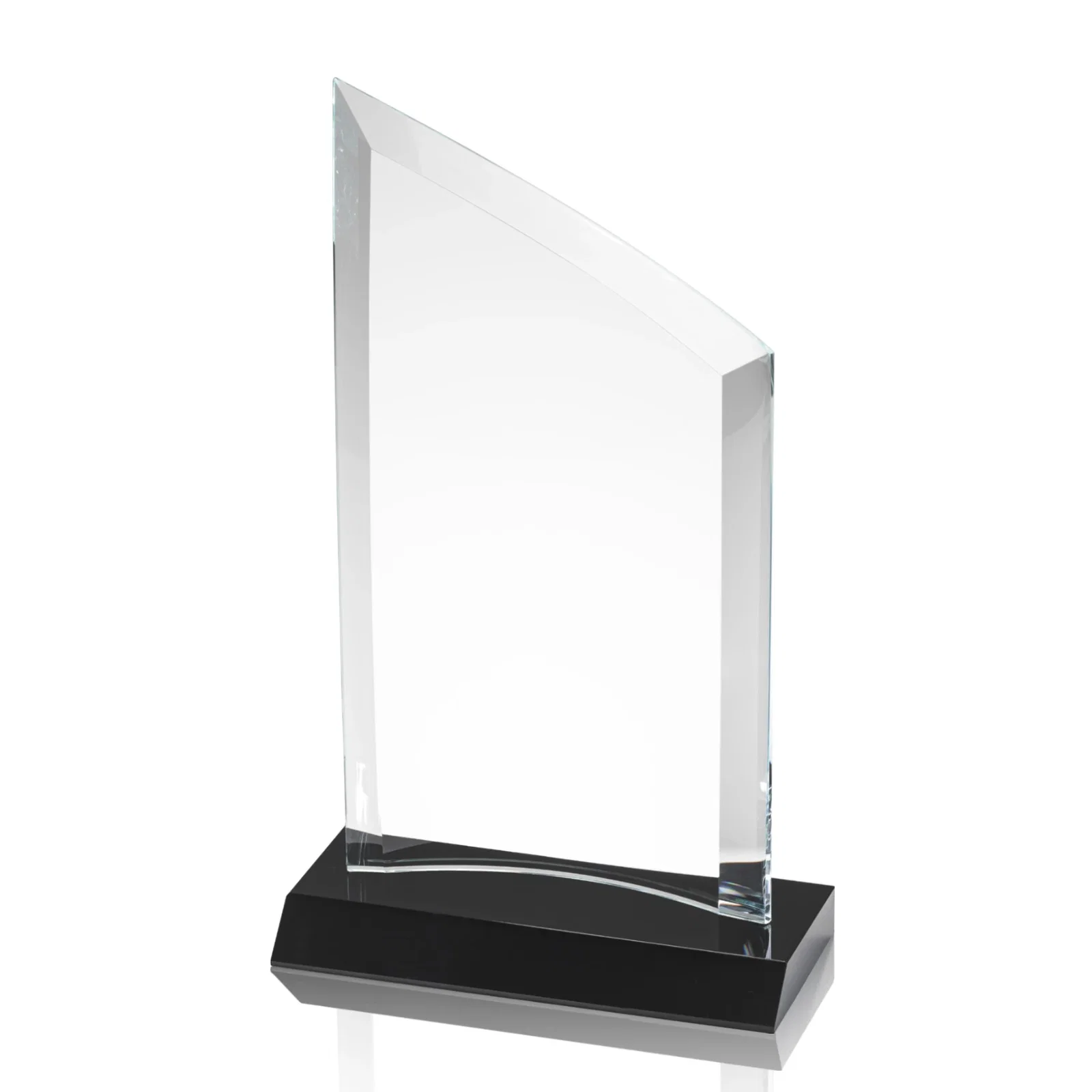 Promotional Slim Starfire Crystal Award with Angled Top on Black Base, awards for dealer and partner awards