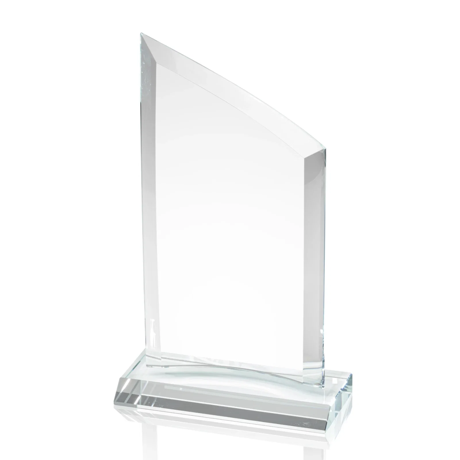 Branded Slim Starfire Crystal Award with Angled Top on Black Base, awards for corporate award ceremonies