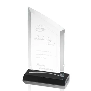 Slim Starfire Crystal Award with Angled Top on Black Base