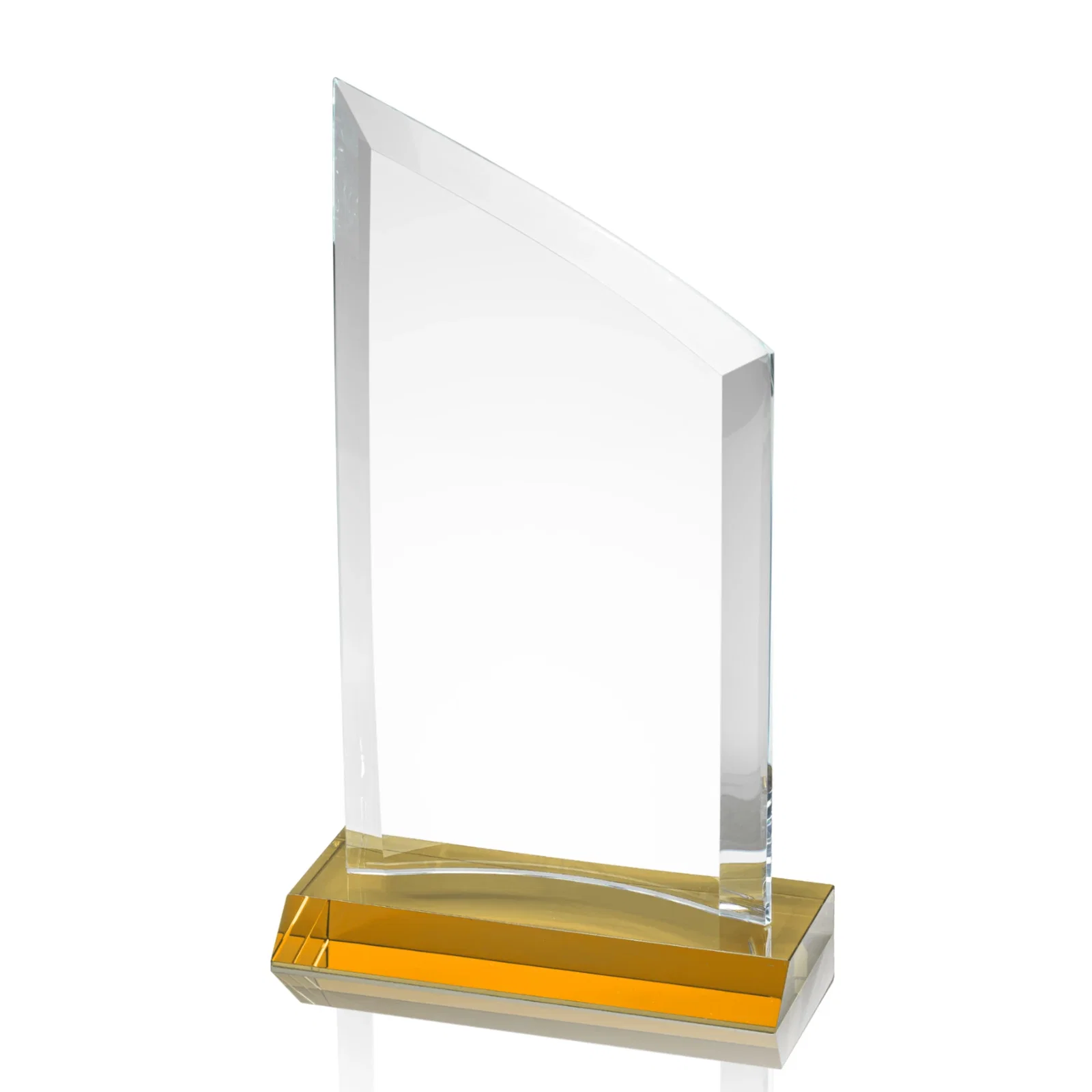 Branded Slim Starfire Crystal Award with Angled Top on Black Base, awards for retirement presentations