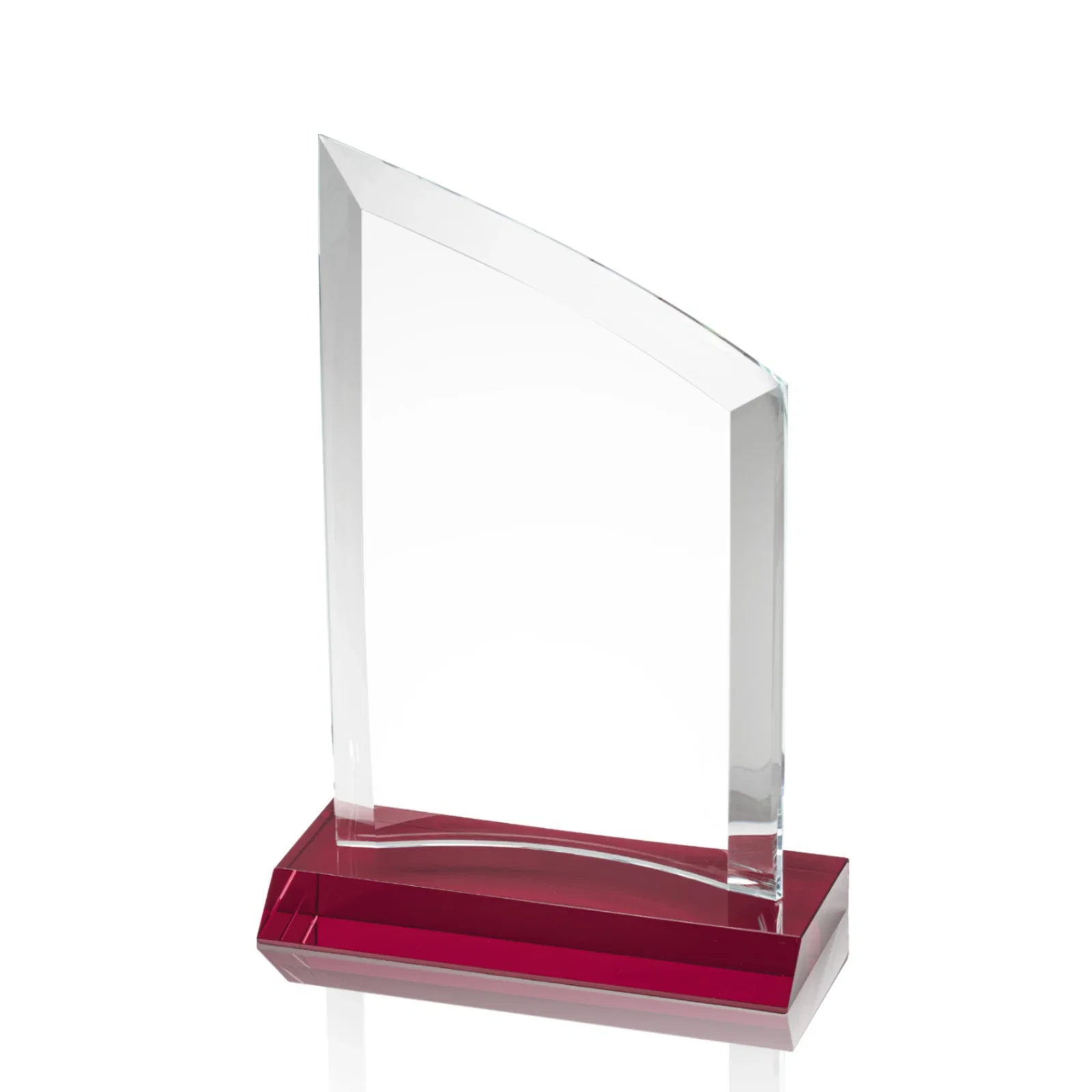 Custom printed Slim Starfire Crystal Award with Angled Top on Black Base, awards for employee recognition