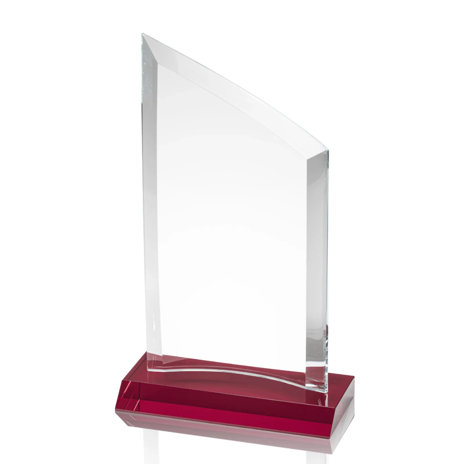 Custom printed Slim Starfire Crystal Award with Angled Top on Black Base, awards for corporate award ceremonies