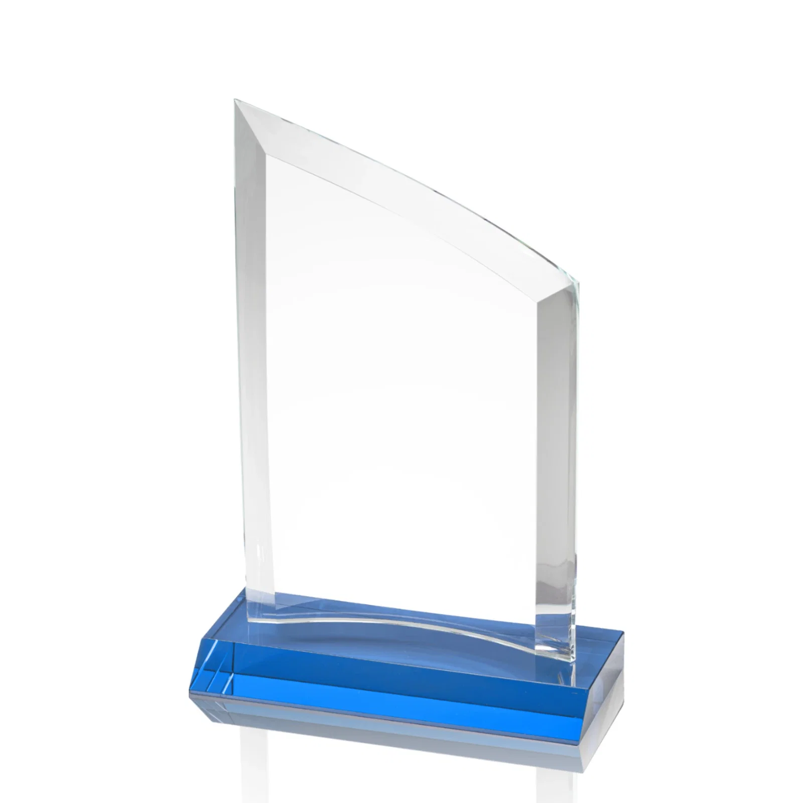 Custom printed Slim Starfire Crystal Award with Angled Top on Black Base, awards for sales achievement awards