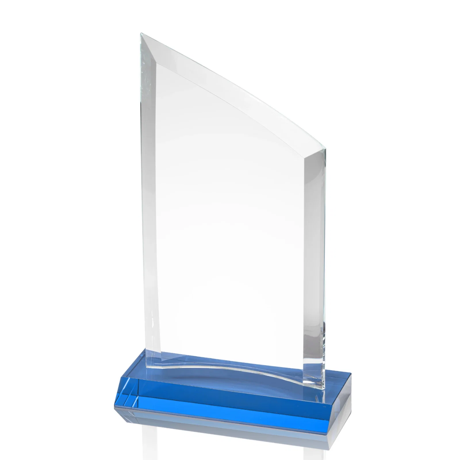Custom printed Slim Starfire Crystal Award with Angled Top on Black Base, awards for retirement presentations