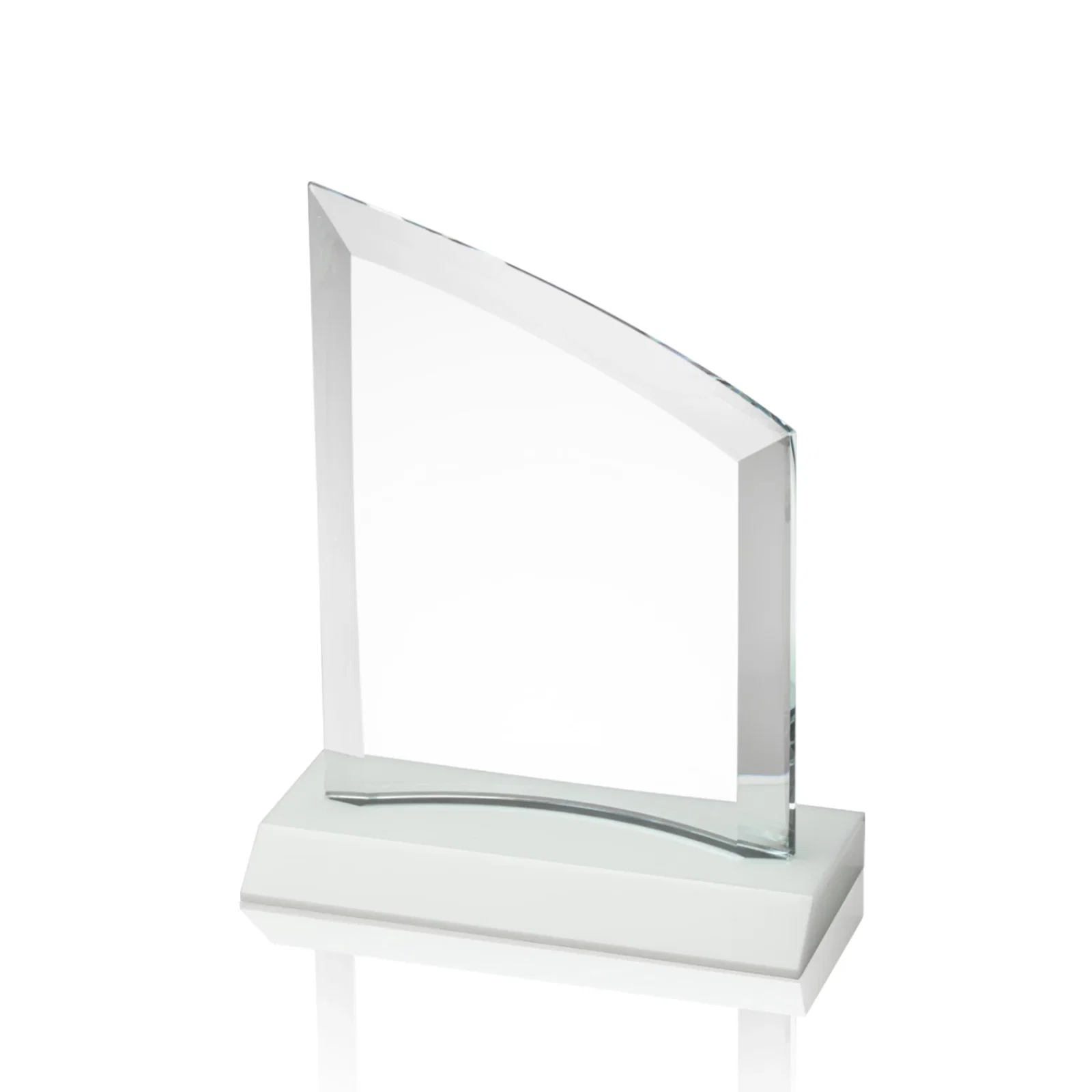 Custom printed Slim Starfire Crystal Award with Angled Top on Black Base, awards for team milestone celebrations