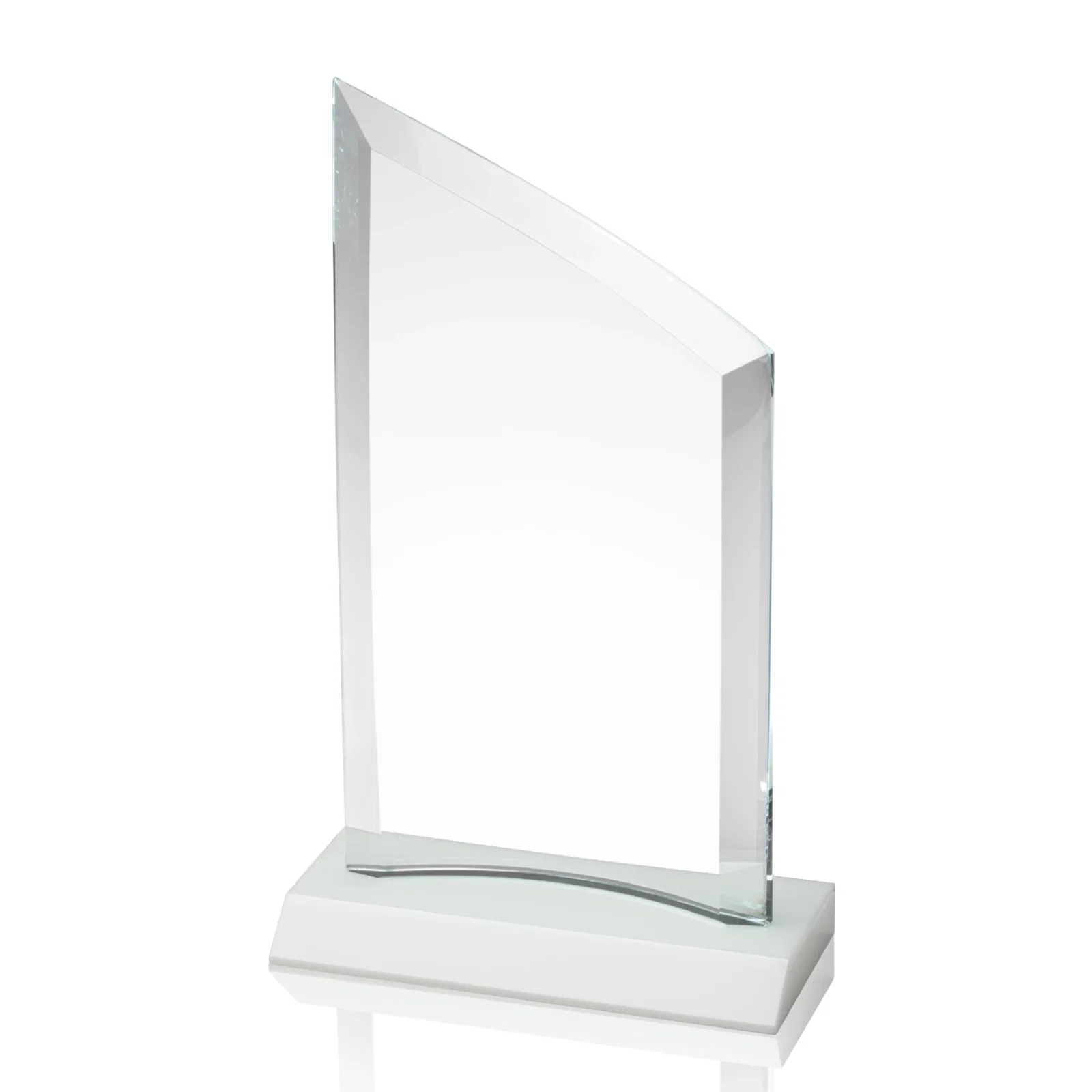 Custom printed Slim Starfire Crystal Award with Angled Top on Black Base, awards for graduation ceremonies
