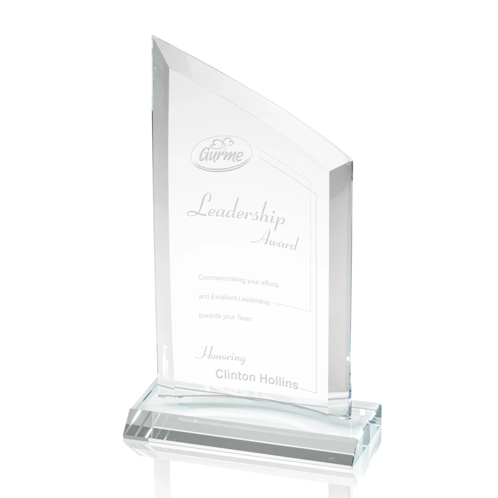 Custom Slim Starfire Crystal Award with Angled Top on Black Base, awards for graduation ceremonies